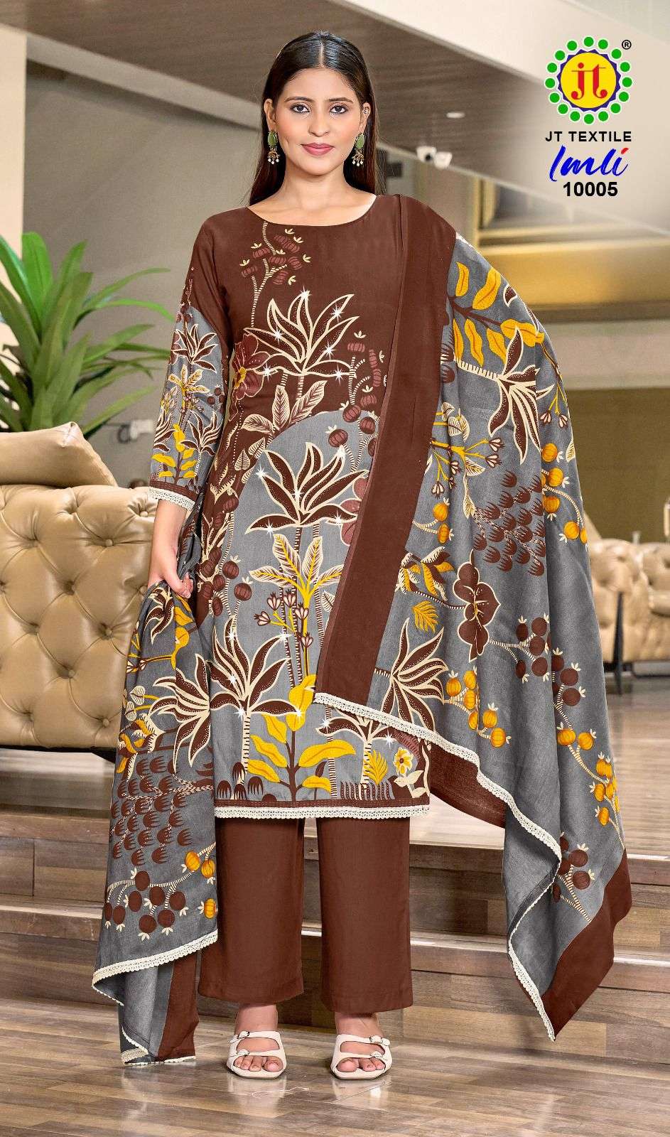 JT IMLI VOL 10 RAYON PRINT WITH FANCY WORK SUIT