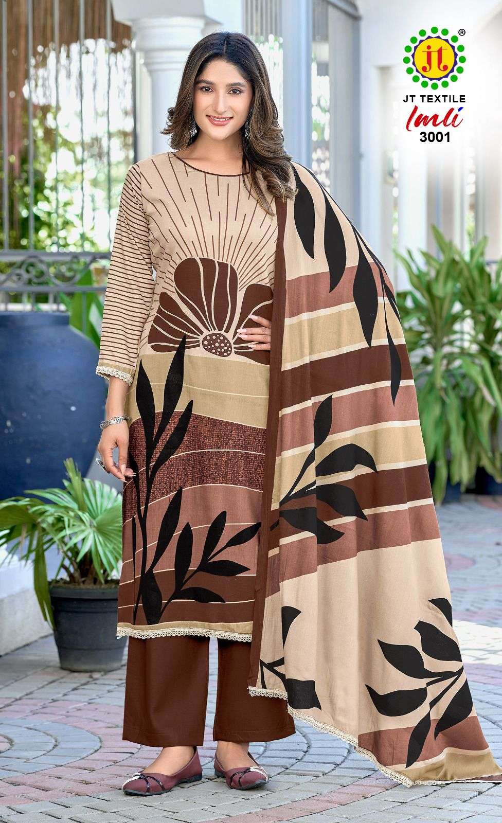 JT IMLI VOL 3 RAYON PRINT WITH FANCY WORK SUIT