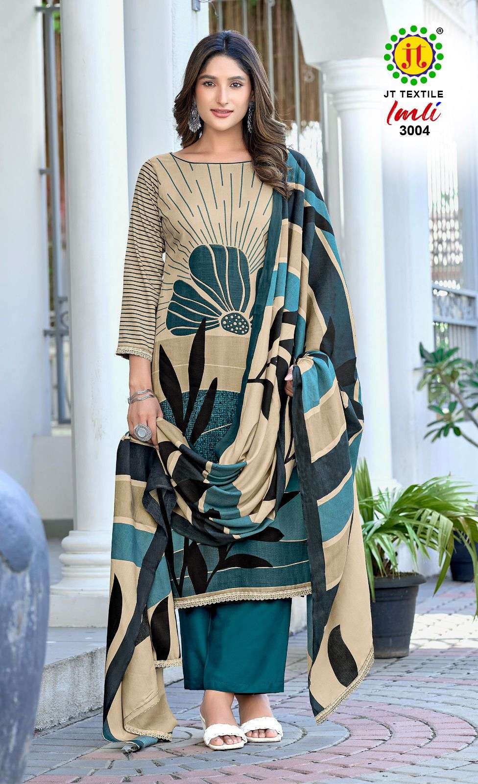 JT IMLI VOL 3 RAYON PRINT WITH FANCY WORK SUIT