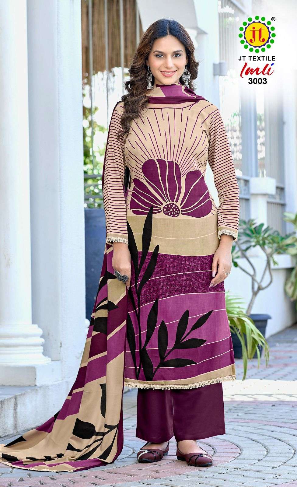 JT IMLI VOL 3 RAYON PRINT WITH FANCY WORK SUIT