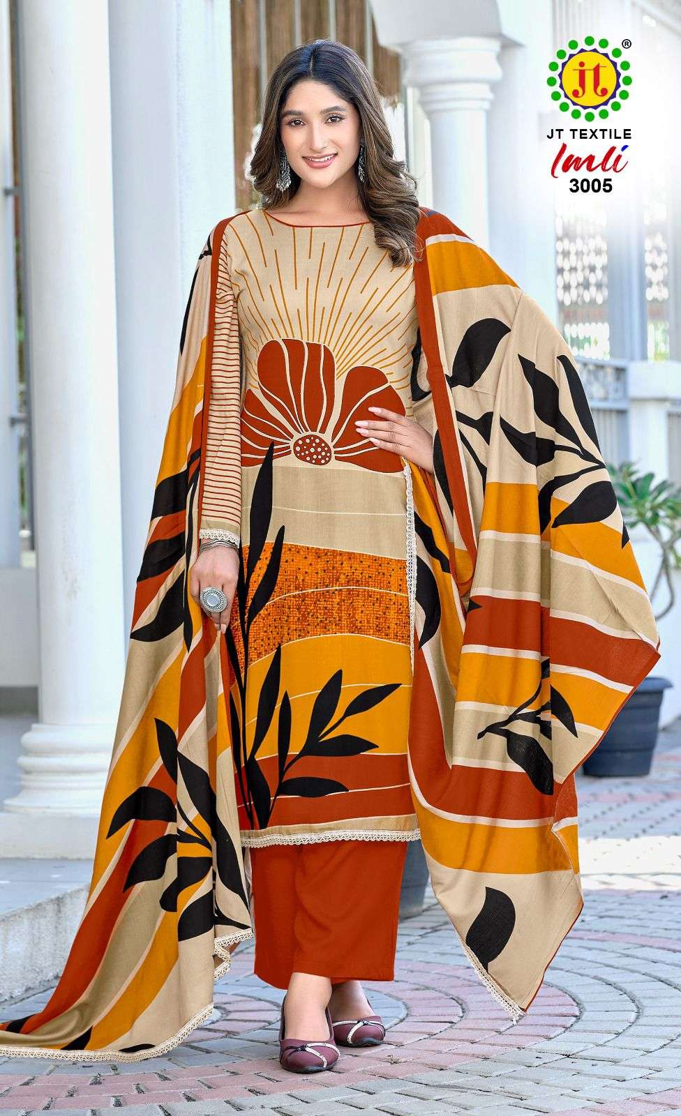 JT IMLI VOL 3 RAYON PRINT WITH FANCY WORK SUIT