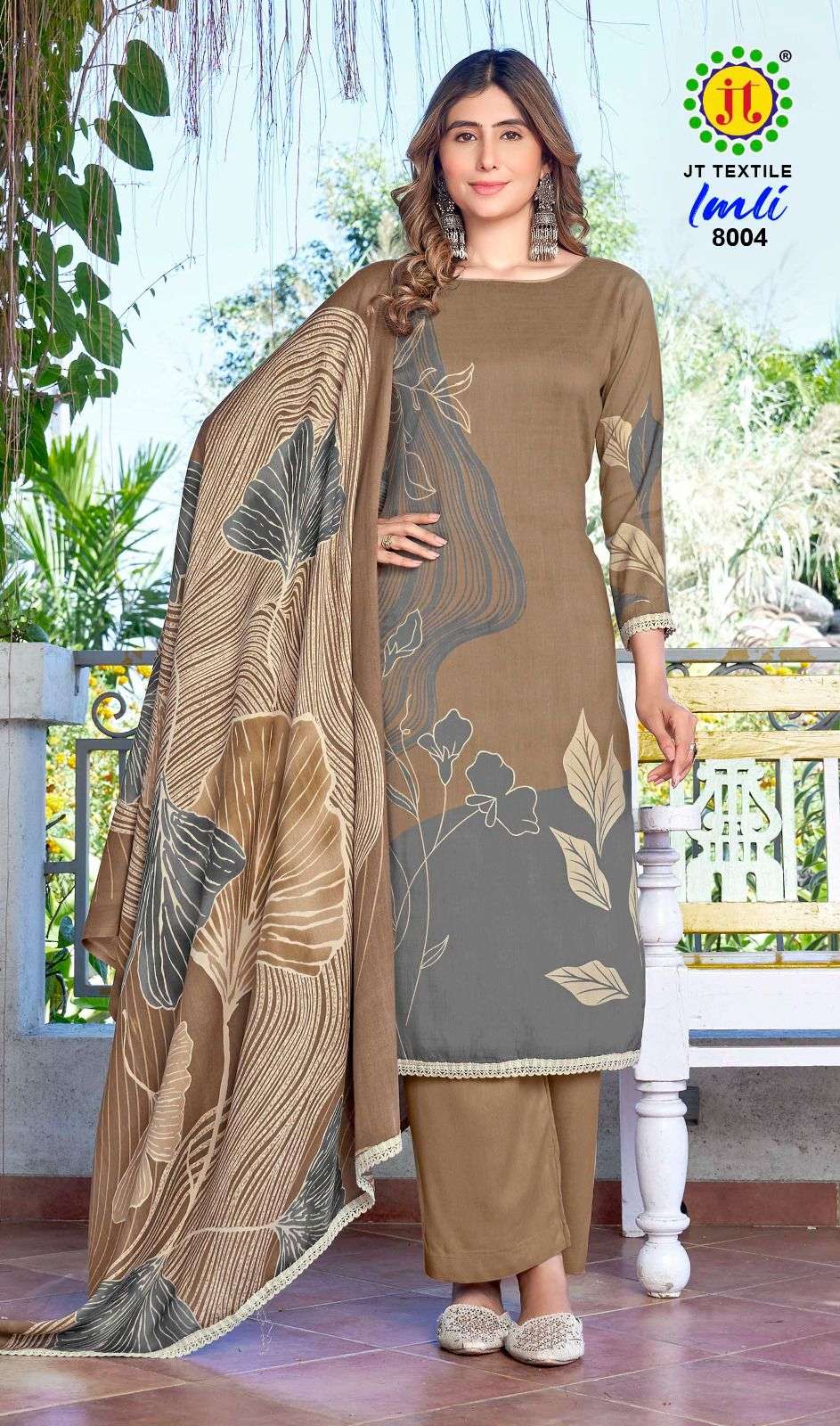 JT IMLI VOL 8 RAYON PRINT WITH FANCY WORK SUIT