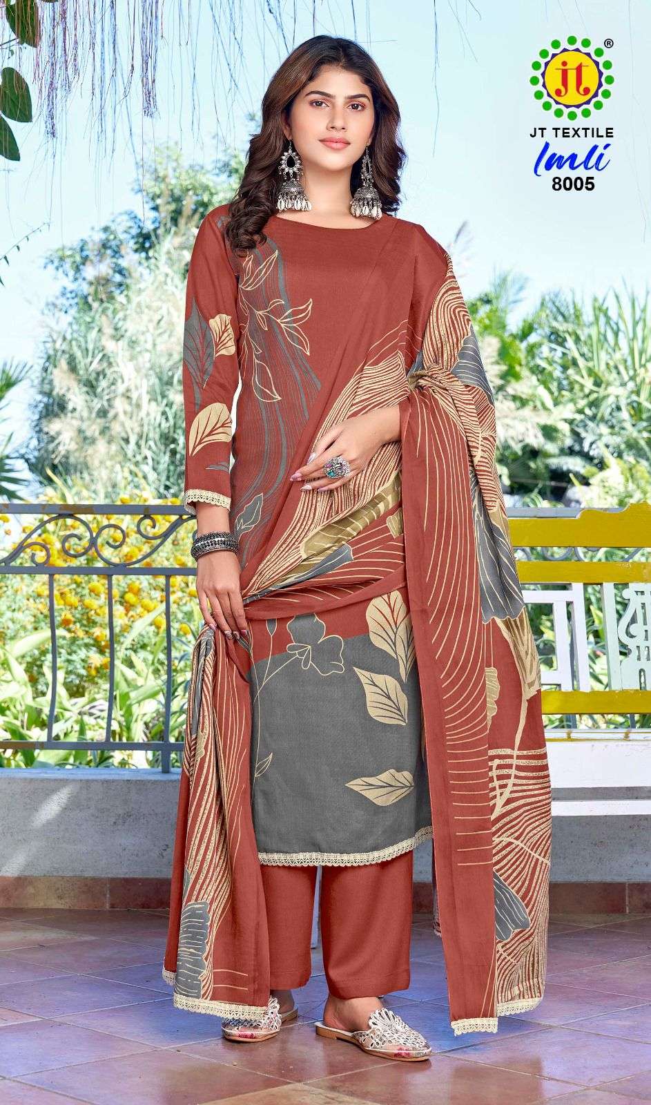 JT IMLI VOL 8 RAYON PRINT WITH FANCY WORK SUIT