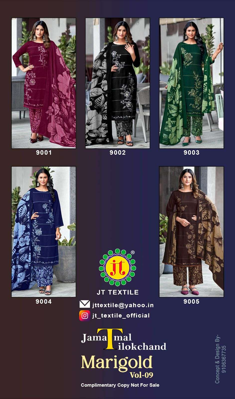JT MARIGOLD VOL 9 RAYON FANCY PREMIUM WORKS LADIES SALWAR SUIT