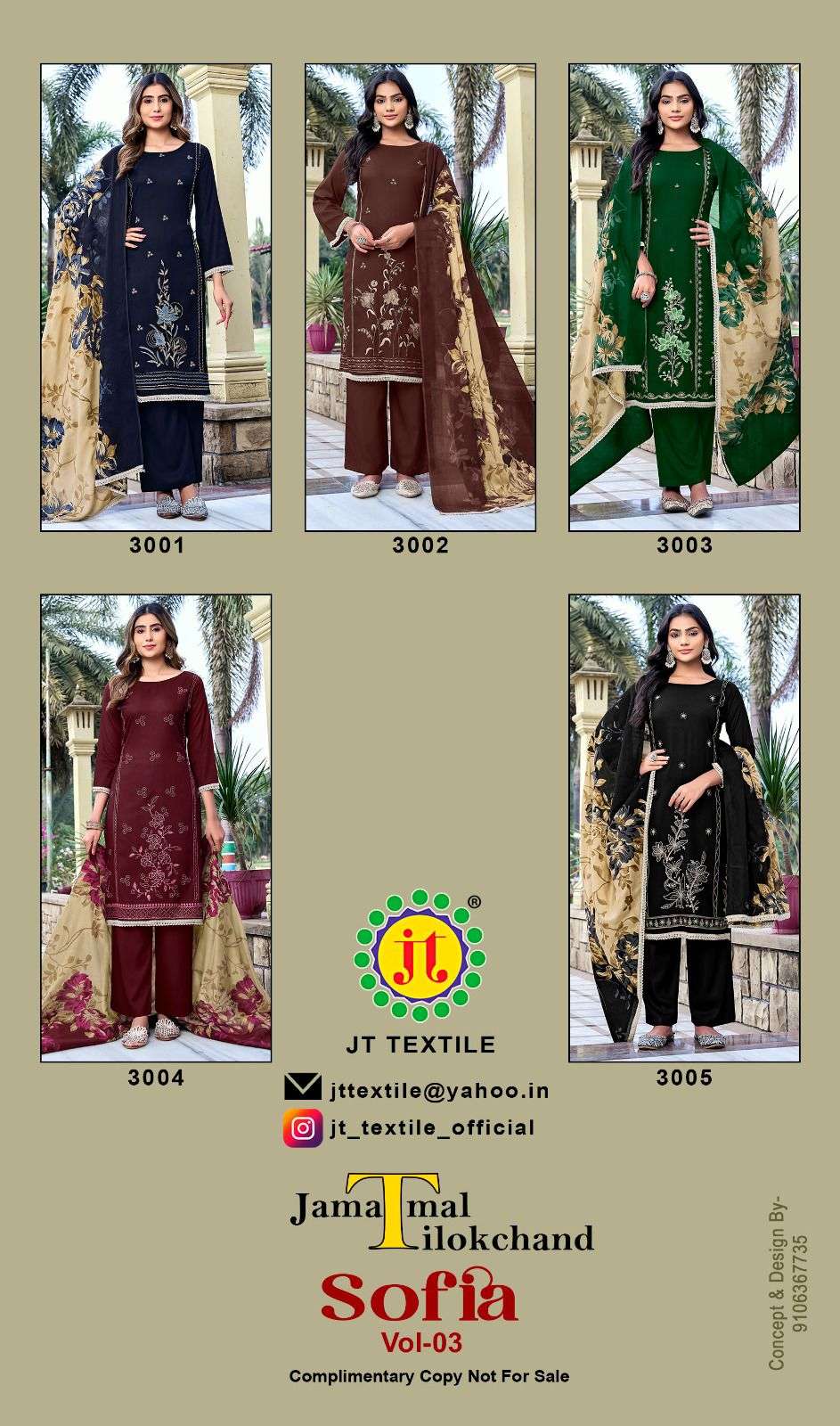 JT SOFIA VOL 3 RAYON FANCY PREMIUM WORKS LADIES SALWAR SUIT