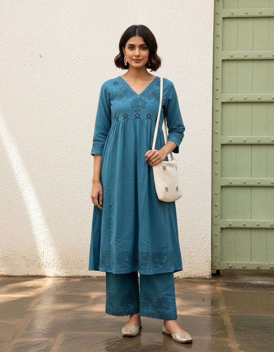 K 717 COTTON PREETY LOOKS DESIGNER KURTI WITH BOTTOM PAIR 