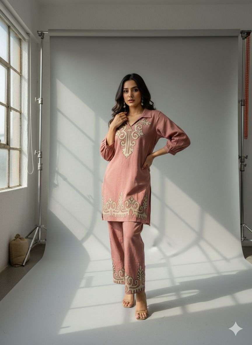 K 718 COTTON FANCY WORK LADIES KURTI WITH BOTTOM PAIR 