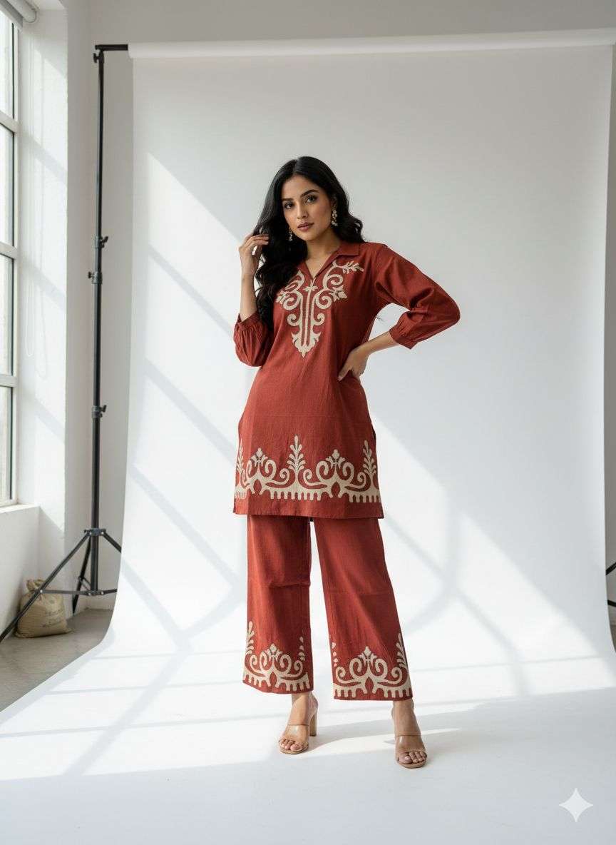 K 718 COTTON FANCY WORK LADIES KURTI WITH BOTTOM PAIR 