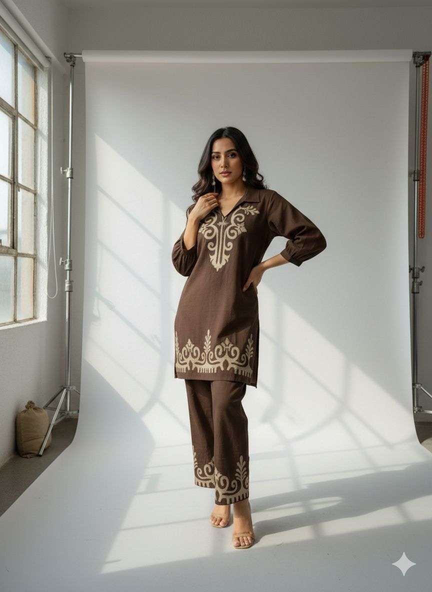 K 718 COTTON FANCY WORK LADIES KURTI WITH BOTTOM PAIR 