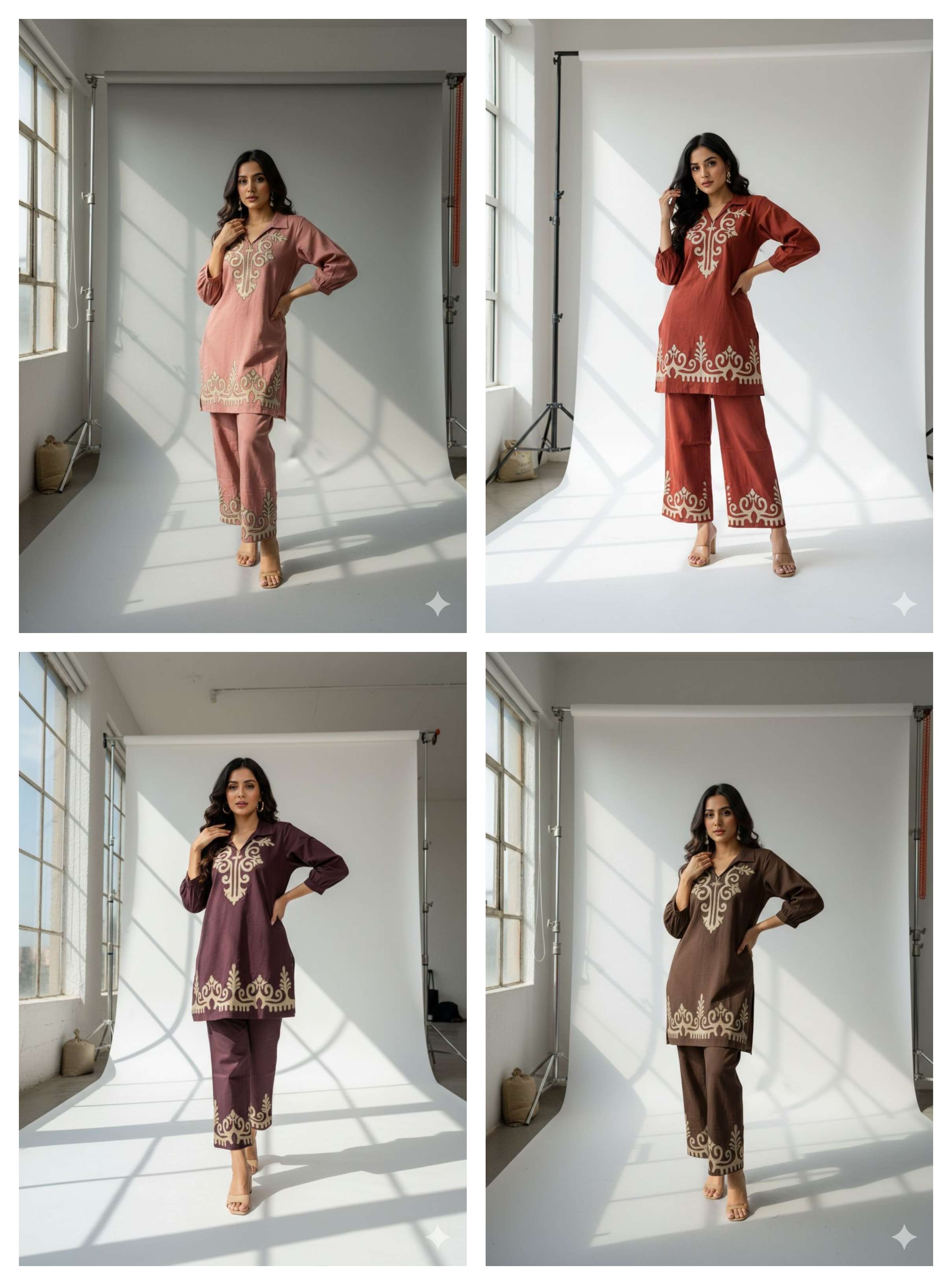 K 718 COTTON FANCY WORK LADIES KURTI WITH BOTTOM PAIR 