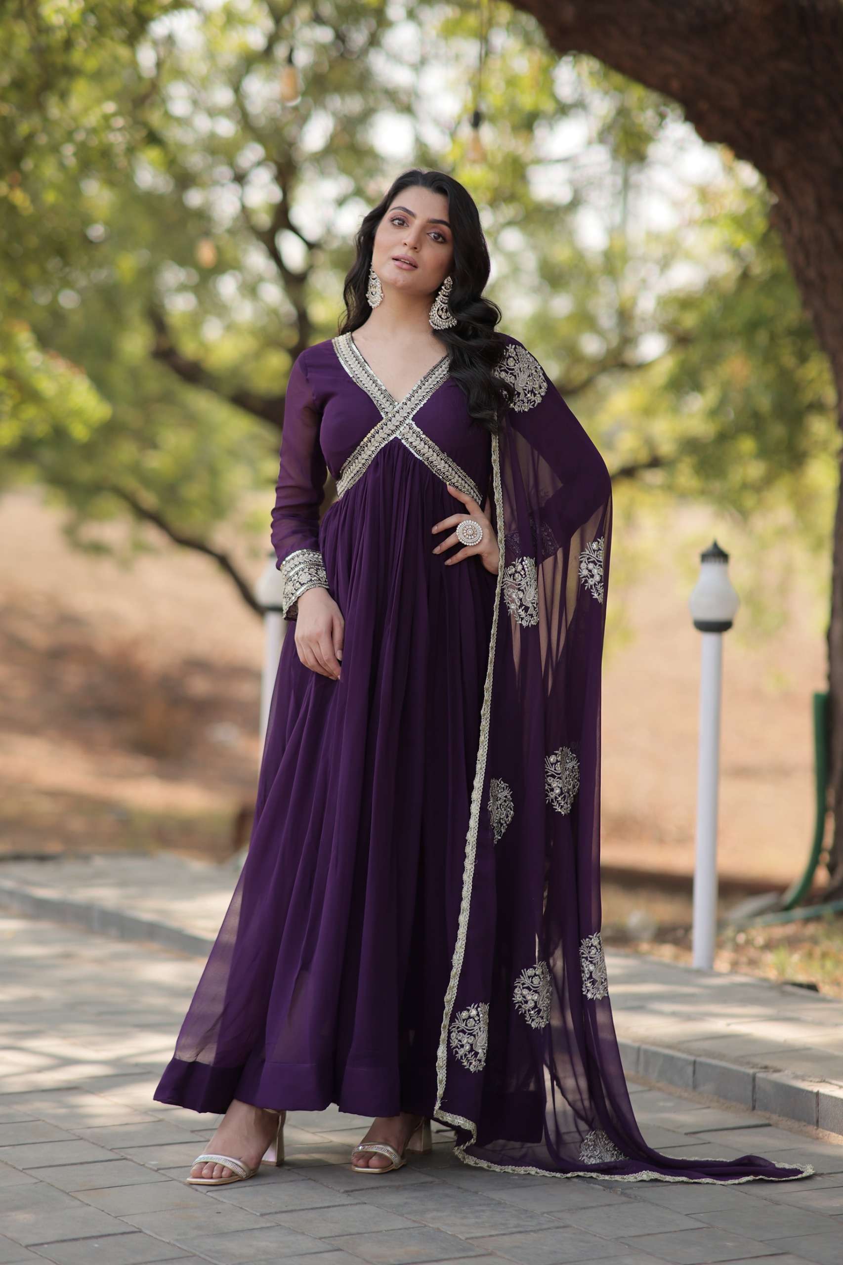 KA 1107 GEORGETTE PARTY WEAR LOOK DESIGNER ALIA CUT GOWN WITH DUPATTA SET