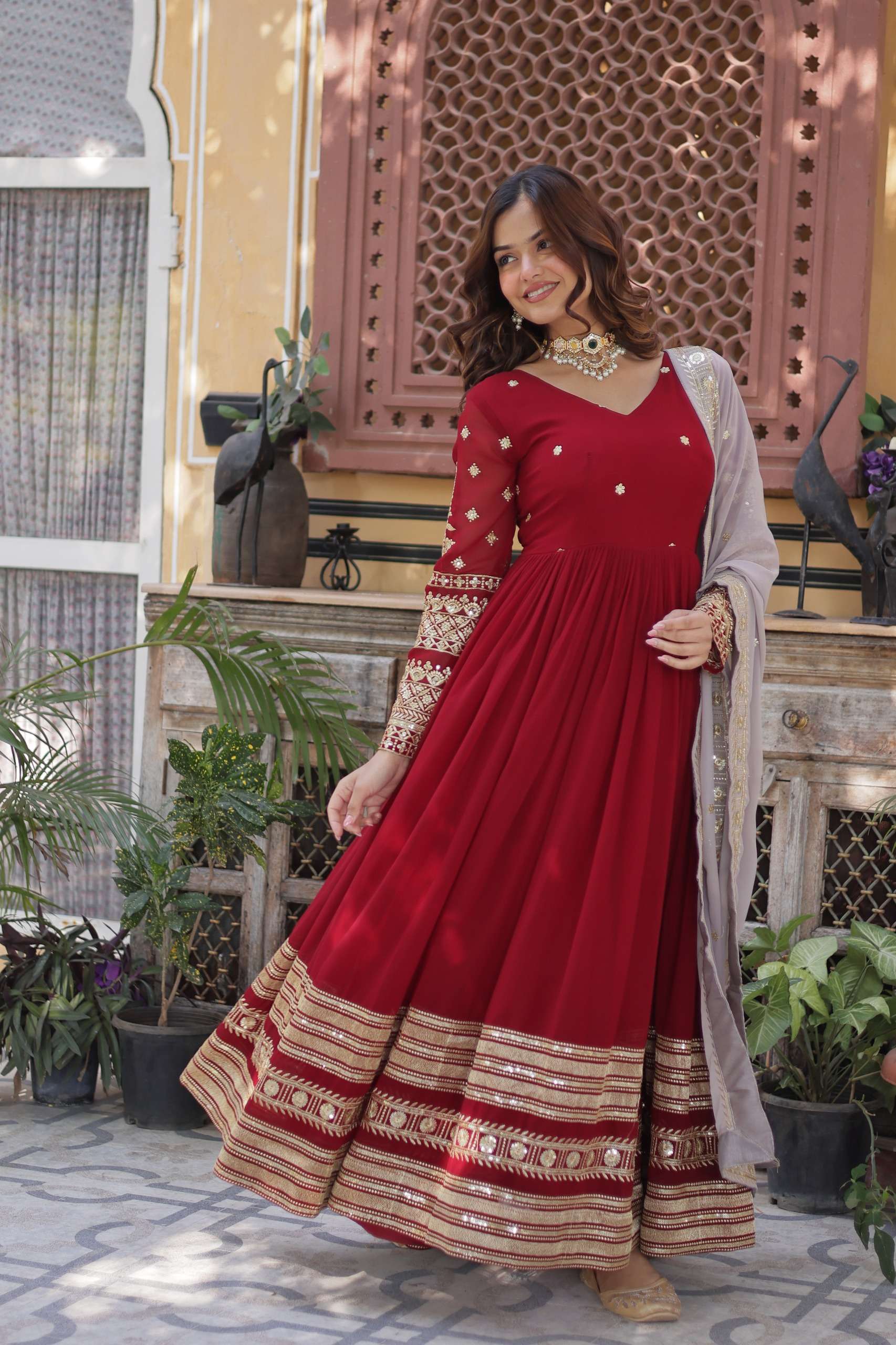 KA 1148 GEORGETTE SEQUENCE DESIGNER WORK PARTY WEAR GOWN WITH DUPATTA SET 