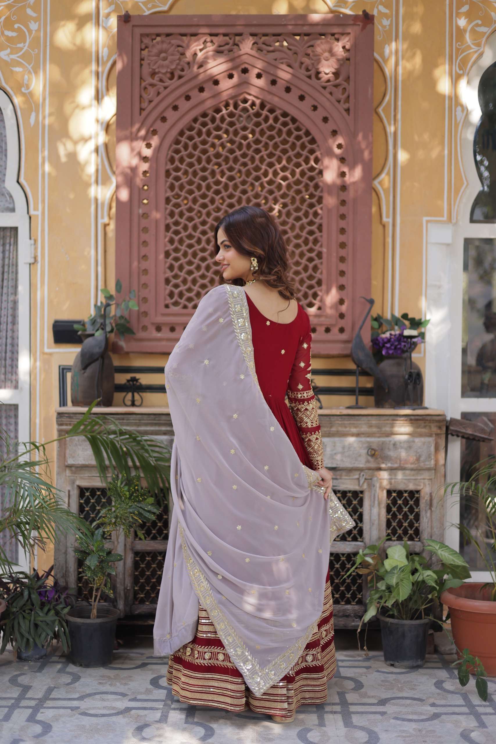 KA 1148 GEORGETTE SEQUENCE DESIGNER WORK PARTY WEAR GOWN WITH DUPATTA SET 