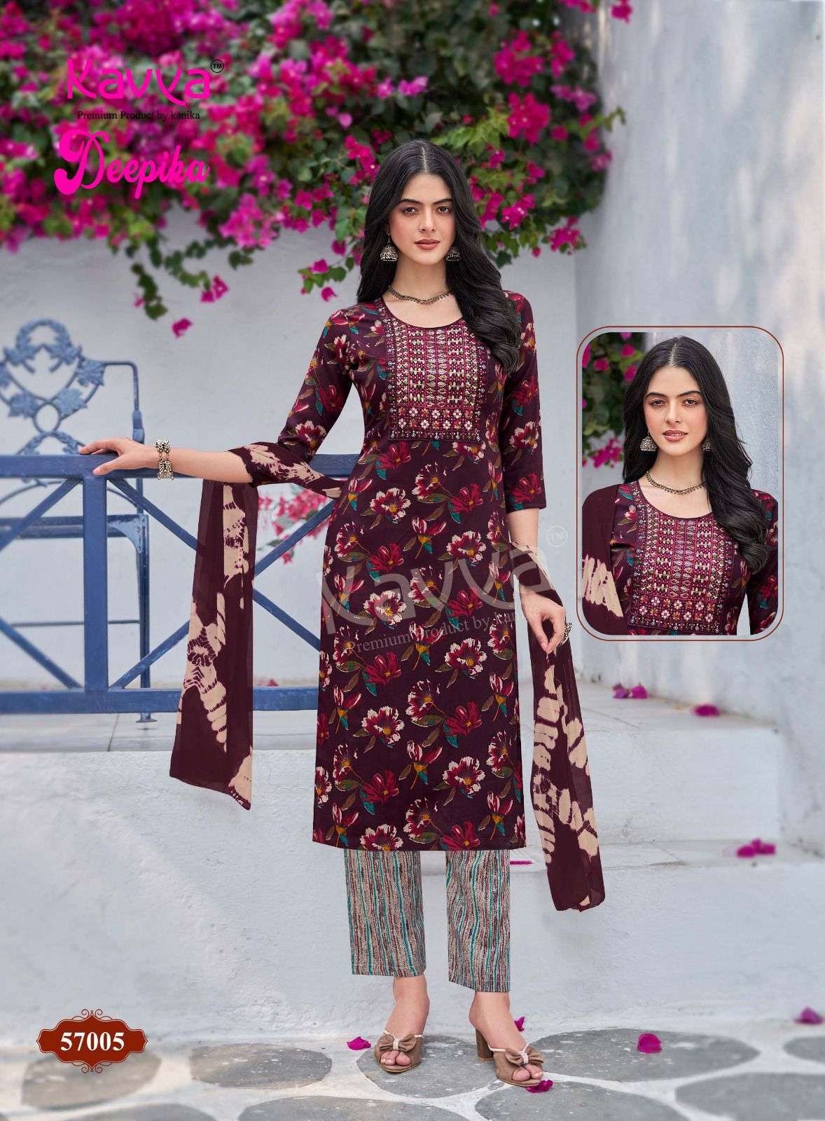 KAVYA DEEPIKA VOL 57 FANCY STRAIGHT KURTI WITH BOTTOM AND DUPATTA SET 