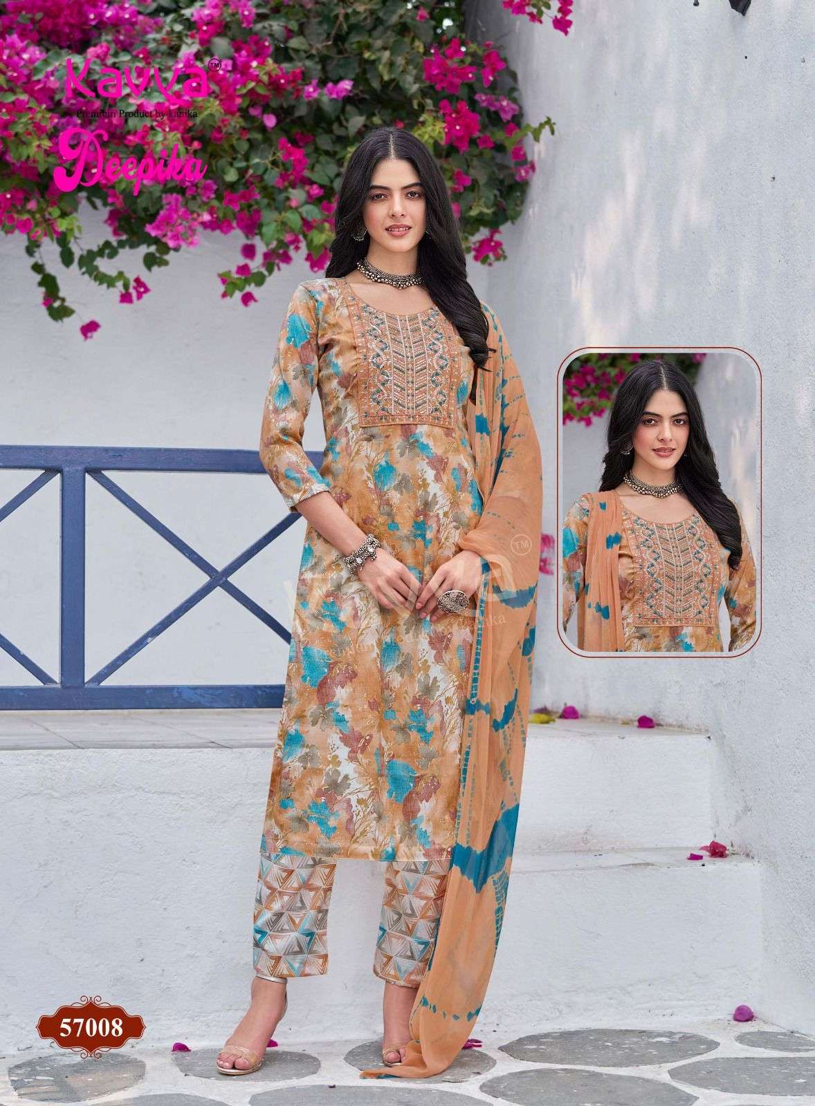KAVYA DEEPIKA VOL 57 FANCY STRAIGHT KURTI WITH BOTTOM AND DUPATTA SET 