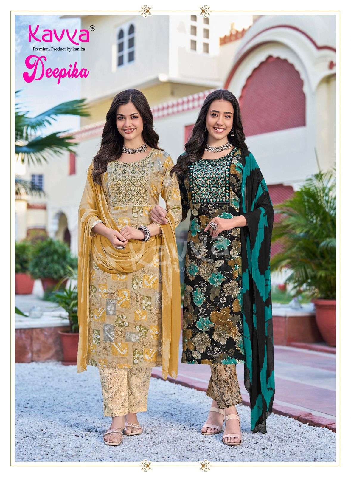 KAVYA DEEPIKA VOL 58 CAPSULE PRINT FANCY WORK LADIES KURTI BOTTOM AND DUPATTA SET 