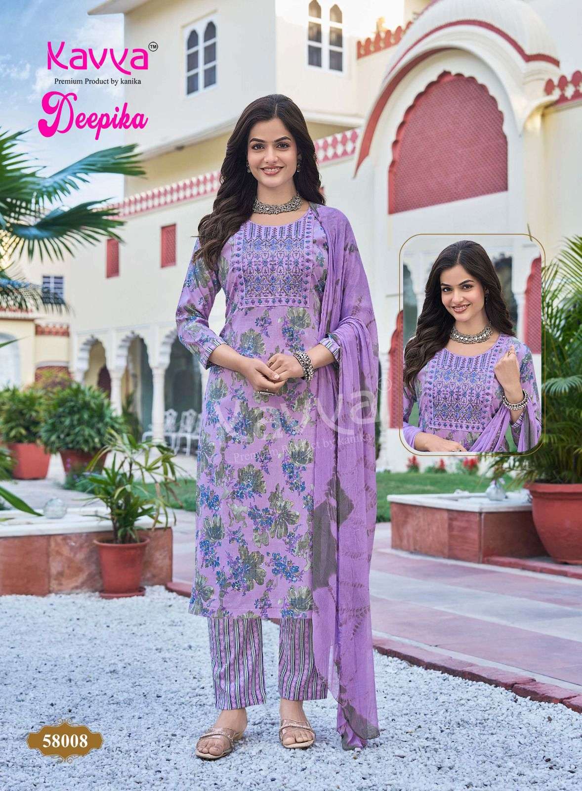 KAVYA DEEPIKA VOL 58 CAPSULE PRINT FANCY WORK LADIES KURTI BOTTOM AND DUPATTA SET 