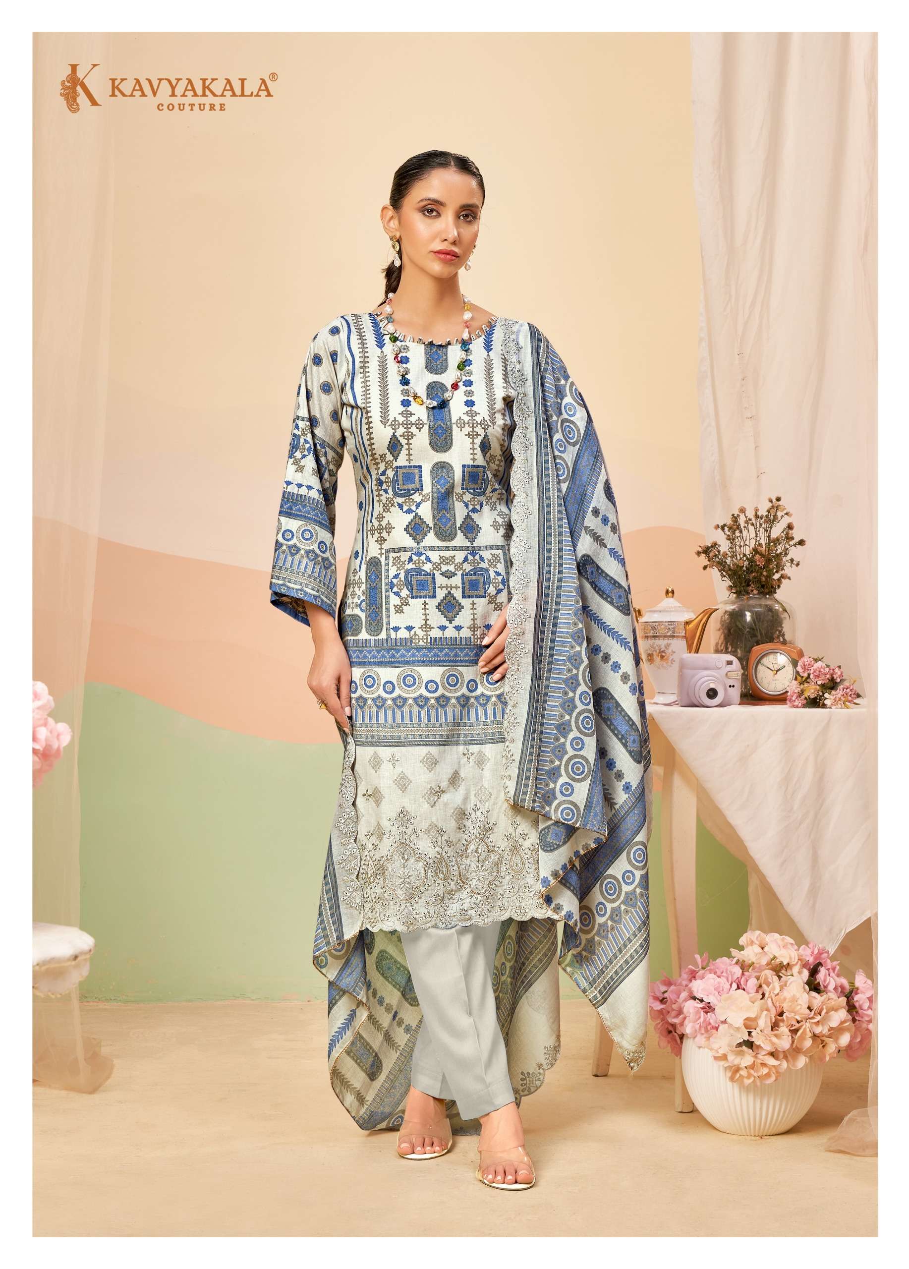 KAVYA‎ KALA COUTURE AIZA LAWN COTTON DIGITAL PRINT WITH FANCY EMBROIDERY WORK SUIT