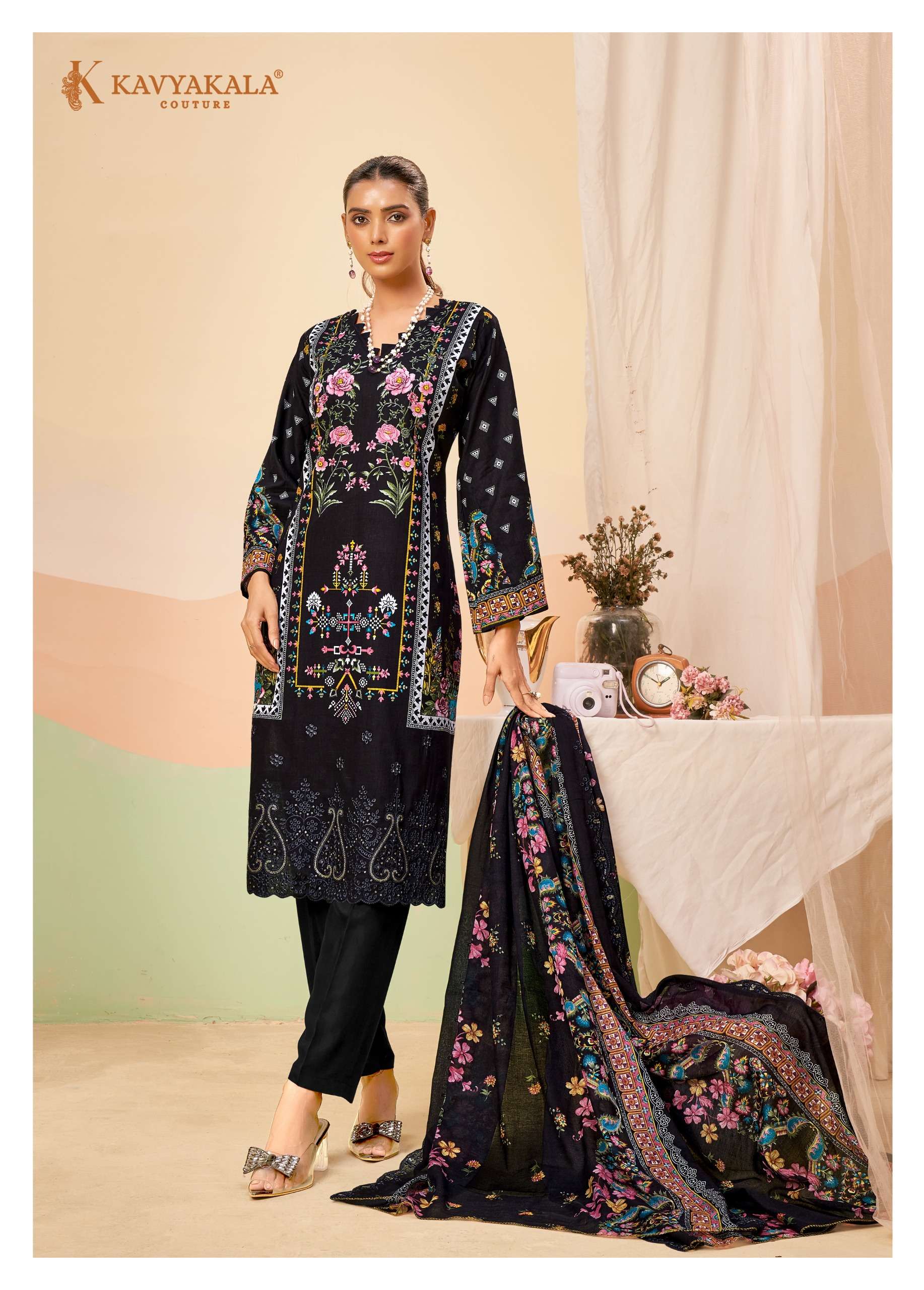 KAVYA‎ KALA COUTURE AIZA LAWN COTTON DIGITAL PRINT WITH FANCY EMBROIDERY WORK SUIT