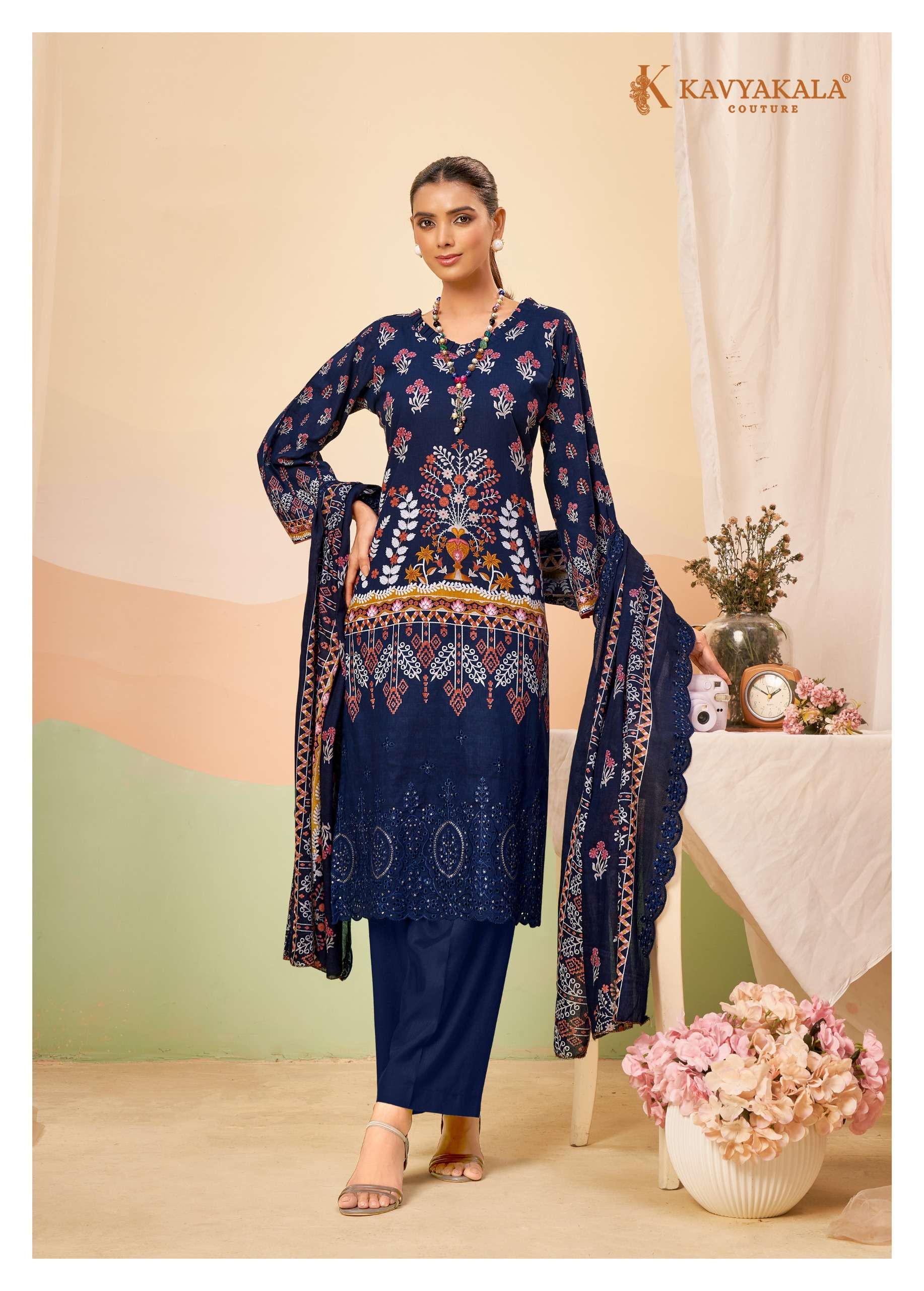 KAVYA‎ KALA COUTURE AIZA LAWN COTTON DIGITAL PRINT WITH FANCY EMBROIDERY WORK SUIT