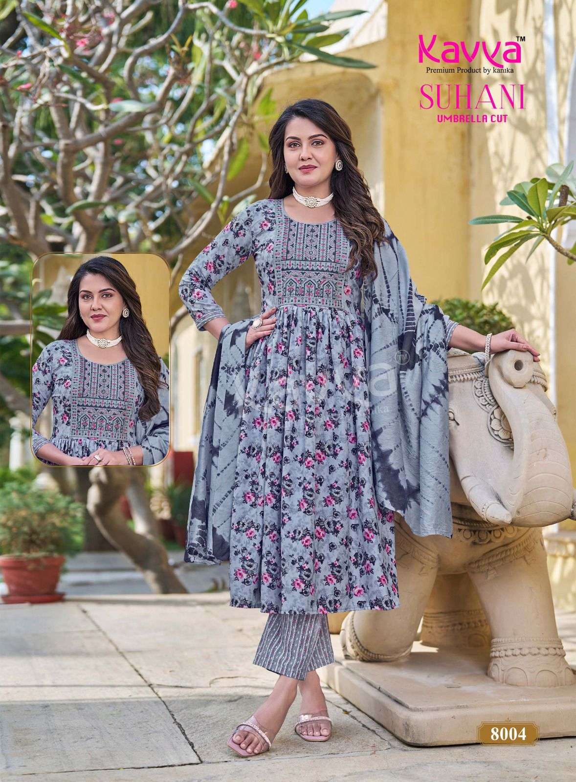 KAVYA SUHANI VOL 8 FANCY NAIRA CUT STYLE LADIES KURTI BOTTOM AND DUPATTA SET 