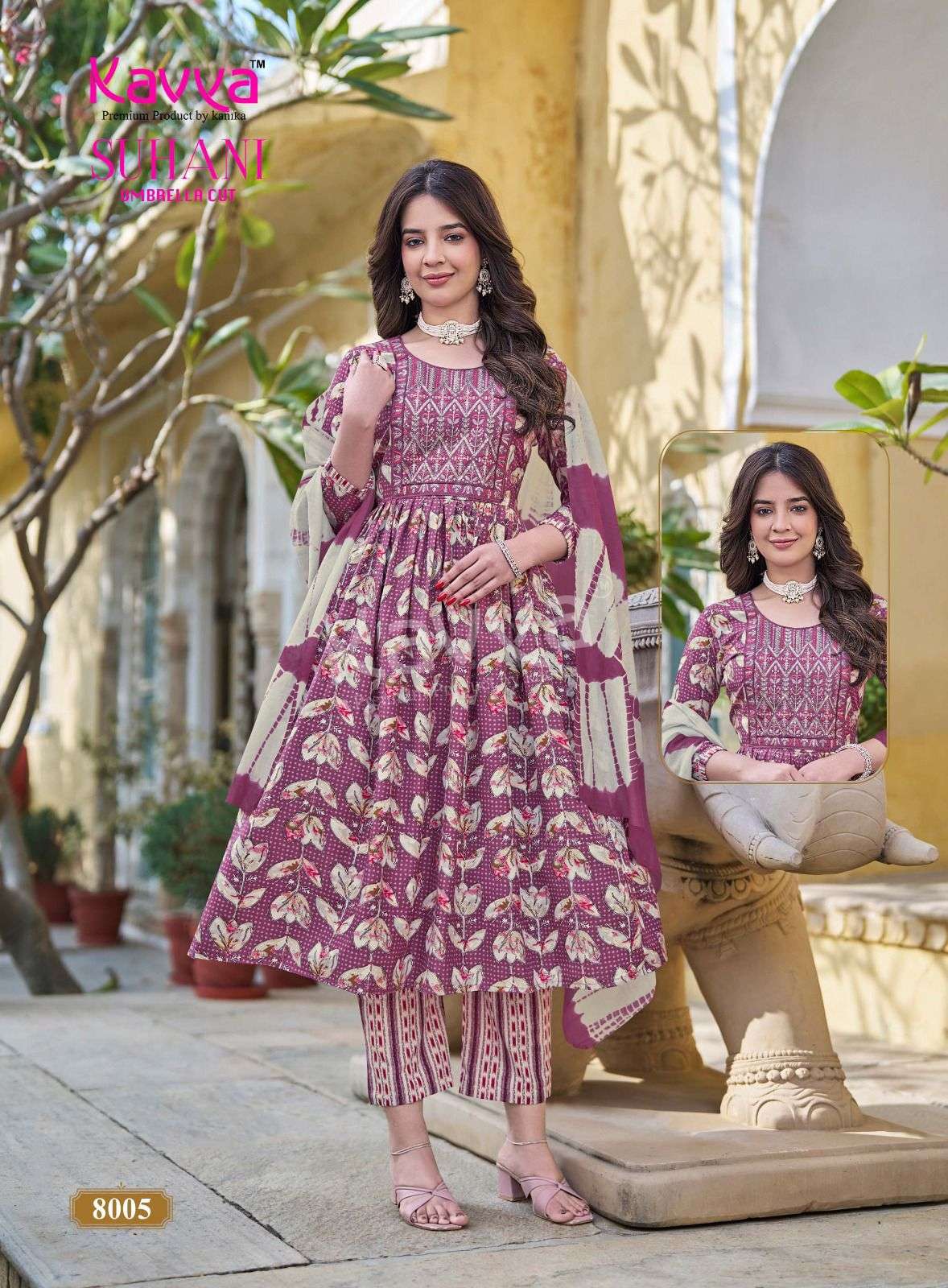 KAVYA SUHANI VOL 8 FANCY NAIRA CUT STYLE LADIES KURTI BOTTOM AND DUPATTA SET 