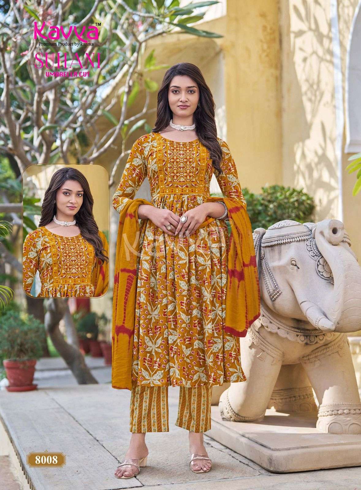 KAVYA SUHANI VOL 8 FANCY NAIRA CUT STYLE LADIES KURTI BOTTOM AND DUPATTA SET 