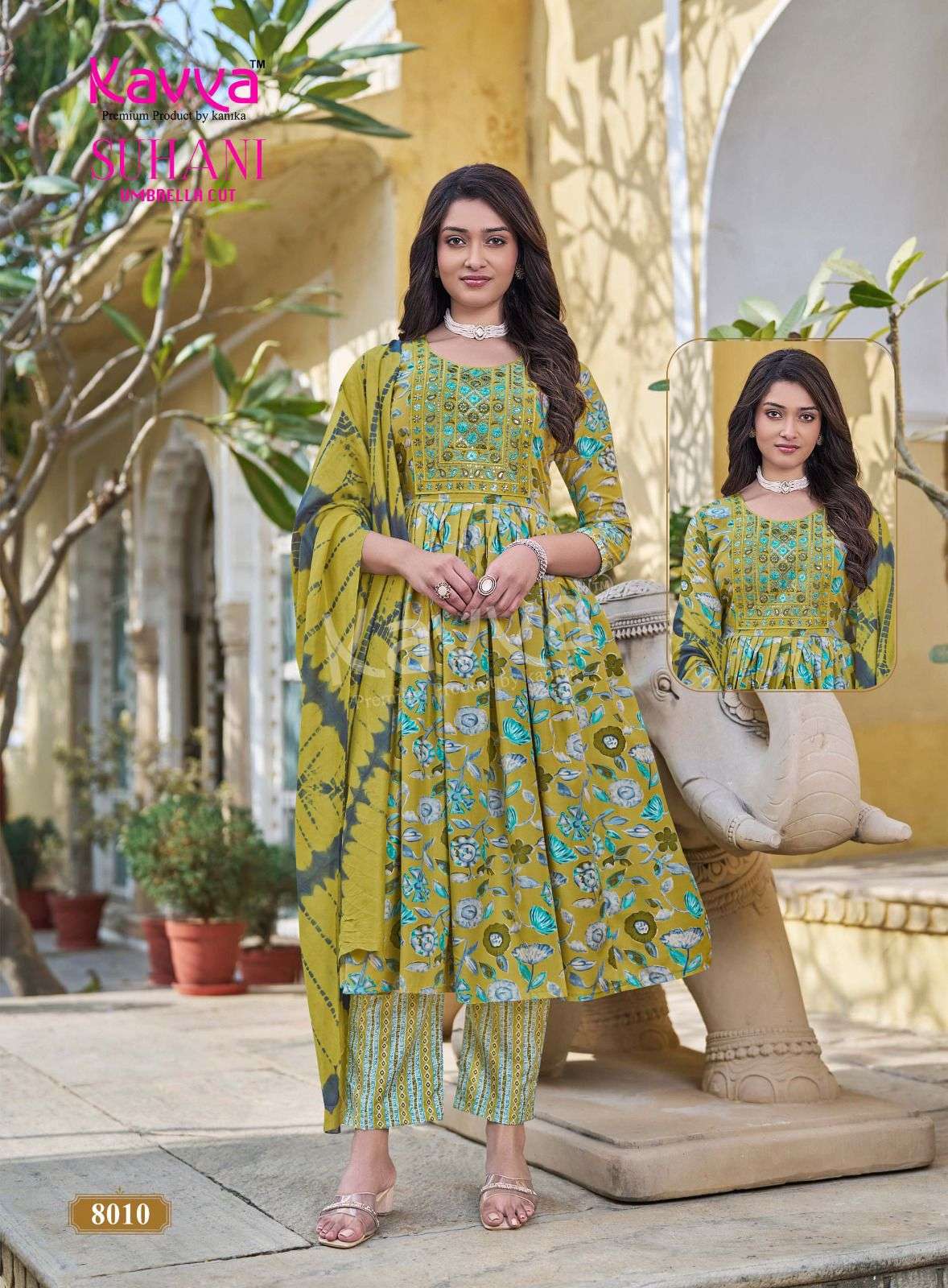 KAVYA SUHANI VOL 8 FANCY NAIRA CUT STYLE LADIES KURTI BOTTOM AND DUPATTA SET 