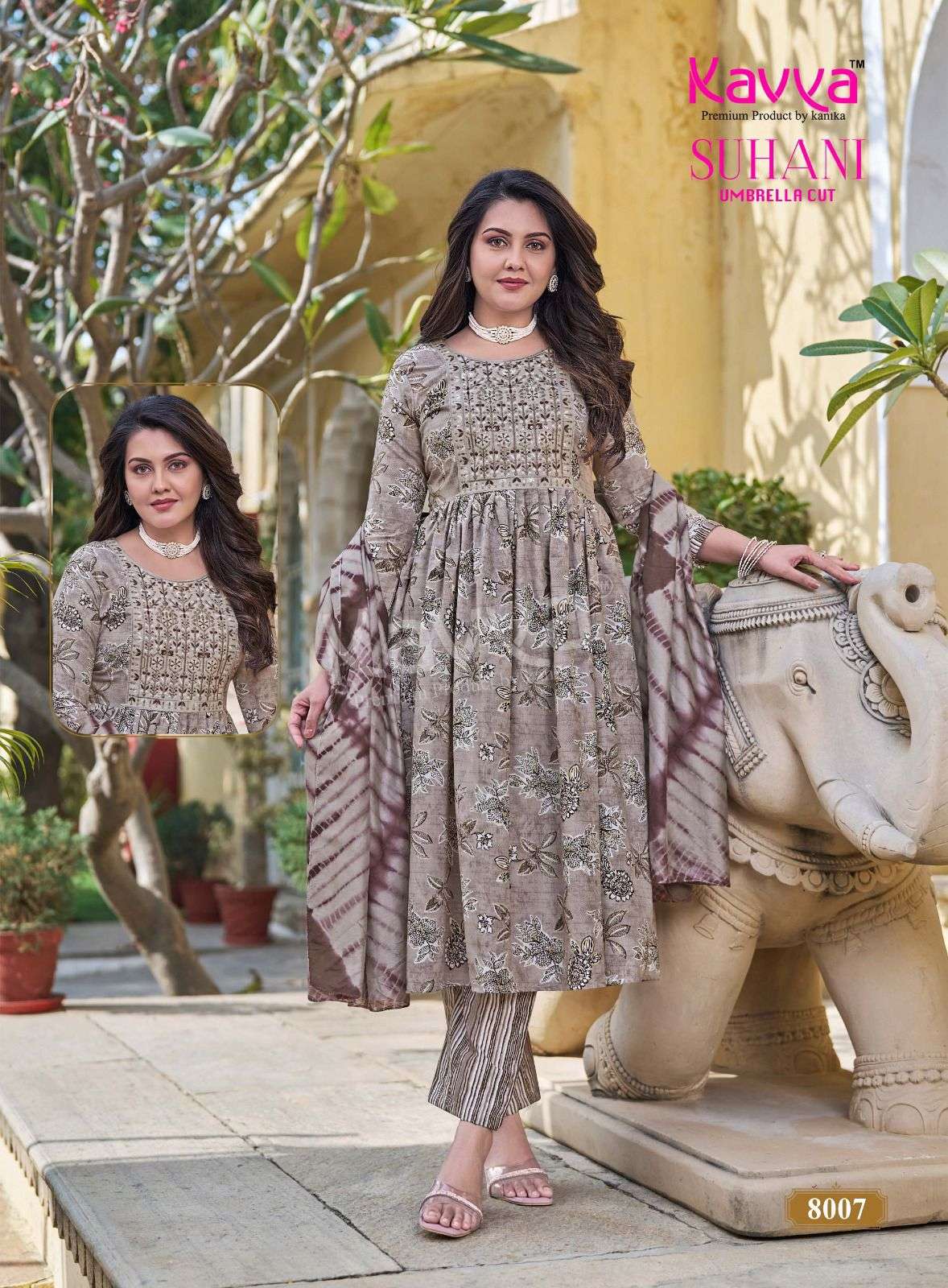 KAVYA SUHANI VOL 8 FANCY NAIRA CUT STYLE LADIES KURTI BOTTOM AND DUPATTA SET 