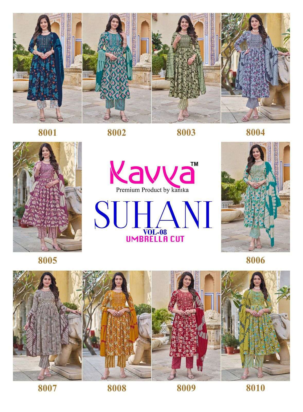 KAVYA SUHANI VOL 8 FANCY NAIRA CUT STYLE LADIES KURTI BOTTOM AND DUPATTA SET 