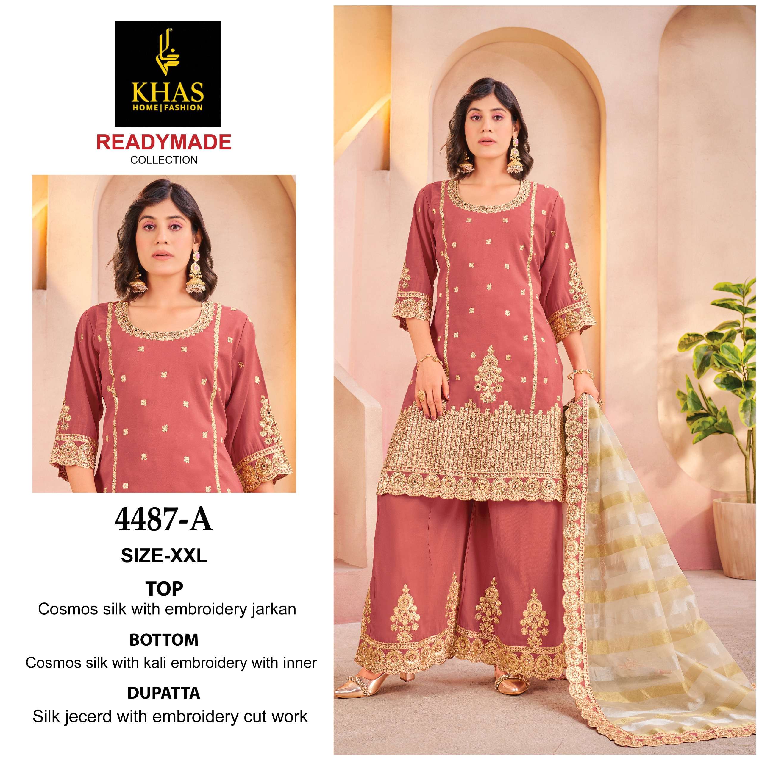 KHAS FASHION D NO 4487 SILK EMBROIDERY DESIGNER PAKISTANI SUIT