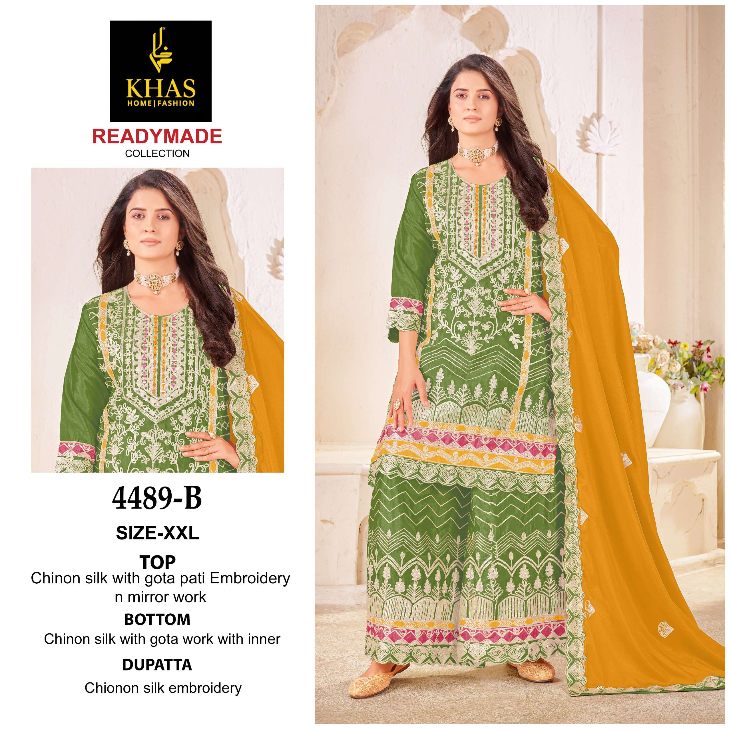 KHAS FASHION D NO 4489 SILK HEAVY EMBROIDERD DESIGNER WORK SUIT