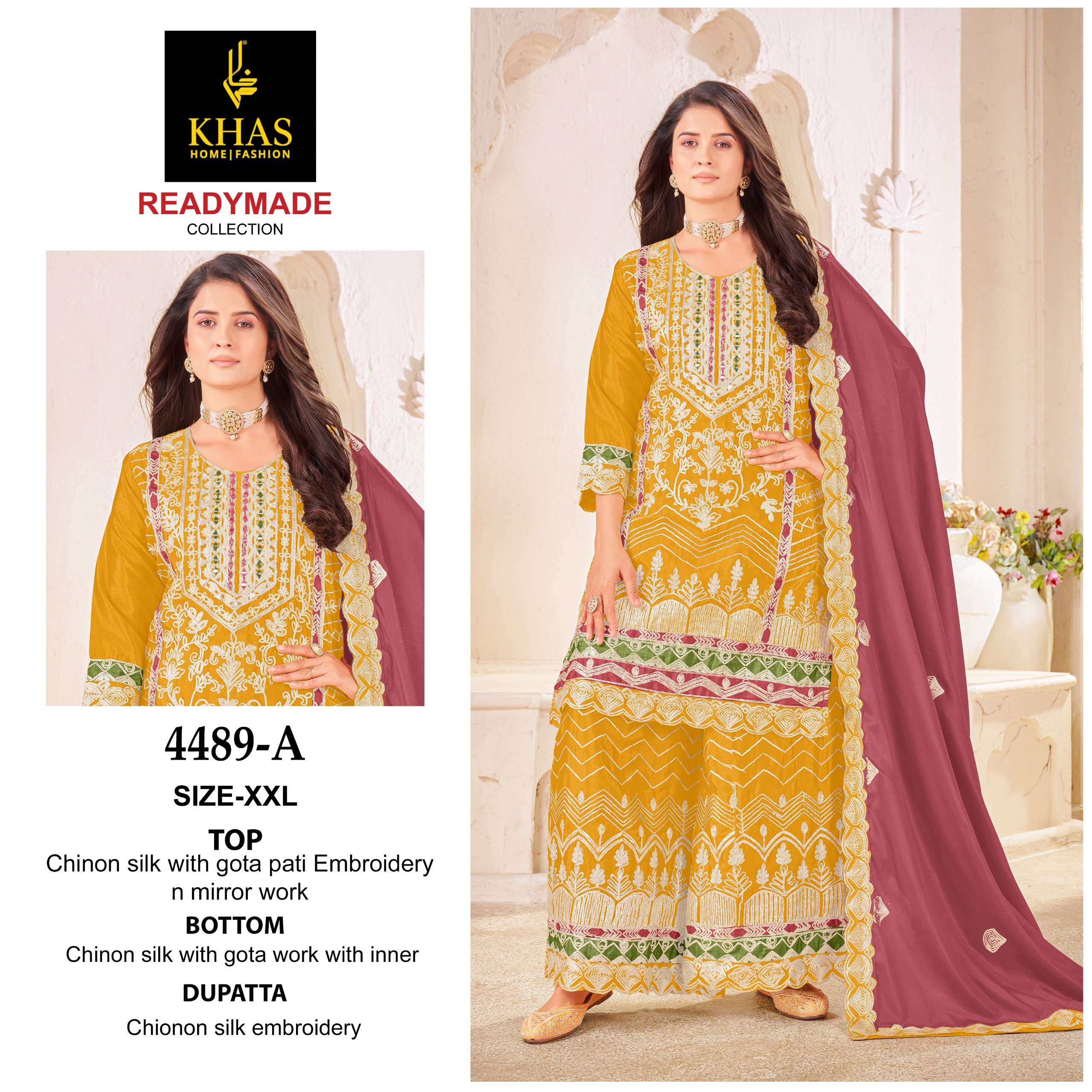 KHAS FASHION D NO 4489 SILK HEAVY EMBROIDERD DESIGNER WORK SUIT