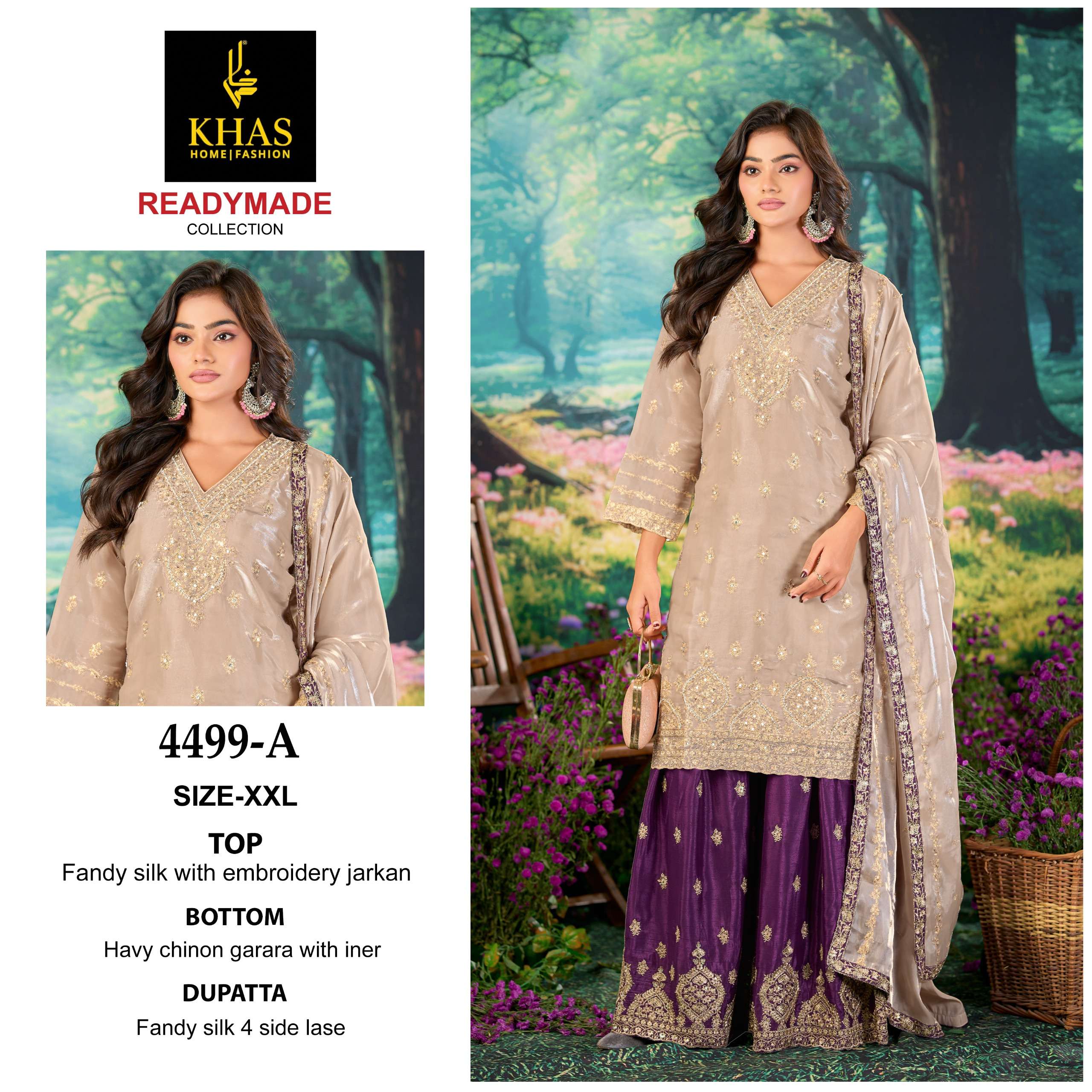 KHAS FASHION D NO 4499 SILK HEAVY EMBROIDERD DESIGNER READY MADE SUIT