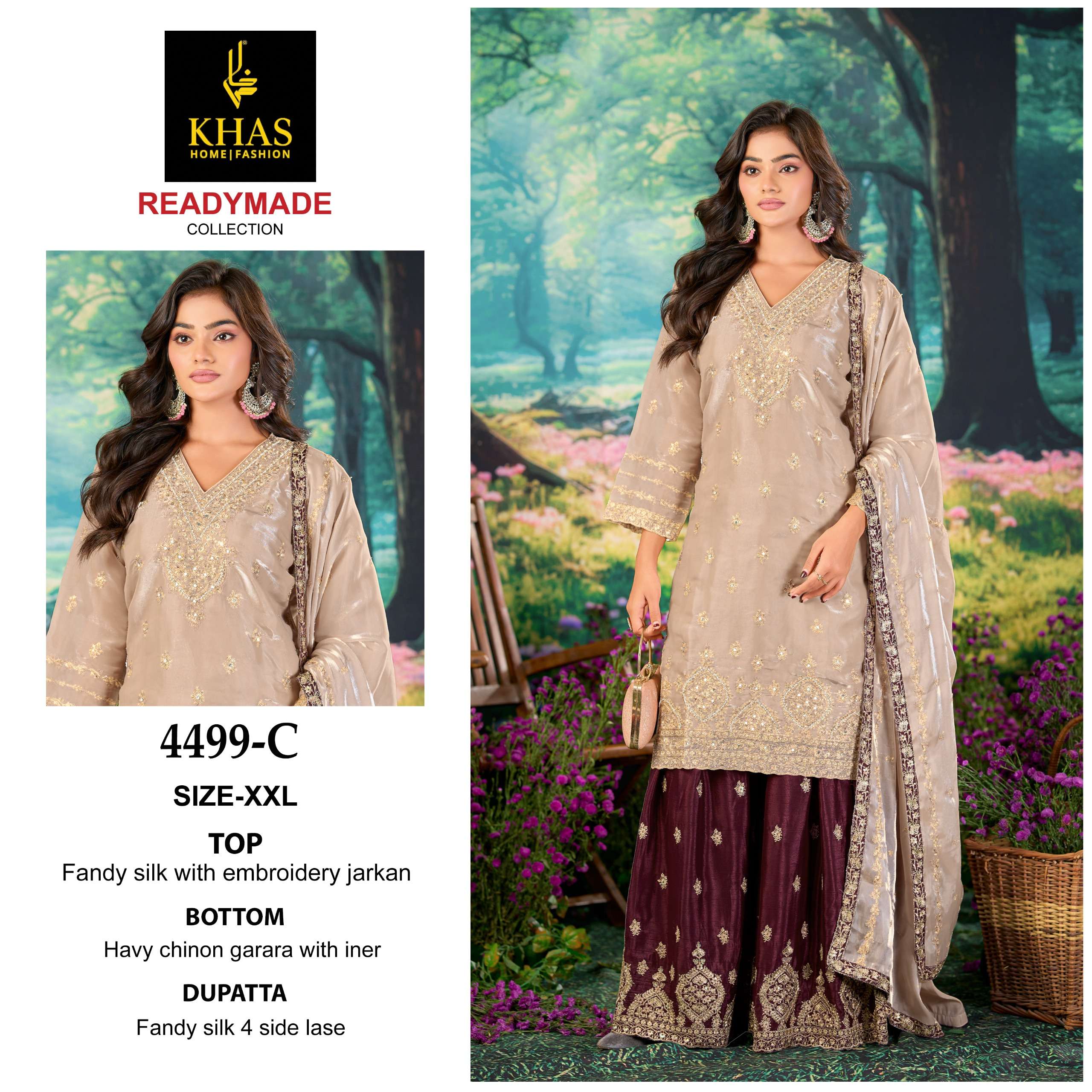 KHAS FASHION D NO 4499 SILK HEAVY EMBROIDERD DESIGNER READY MADE SUIT