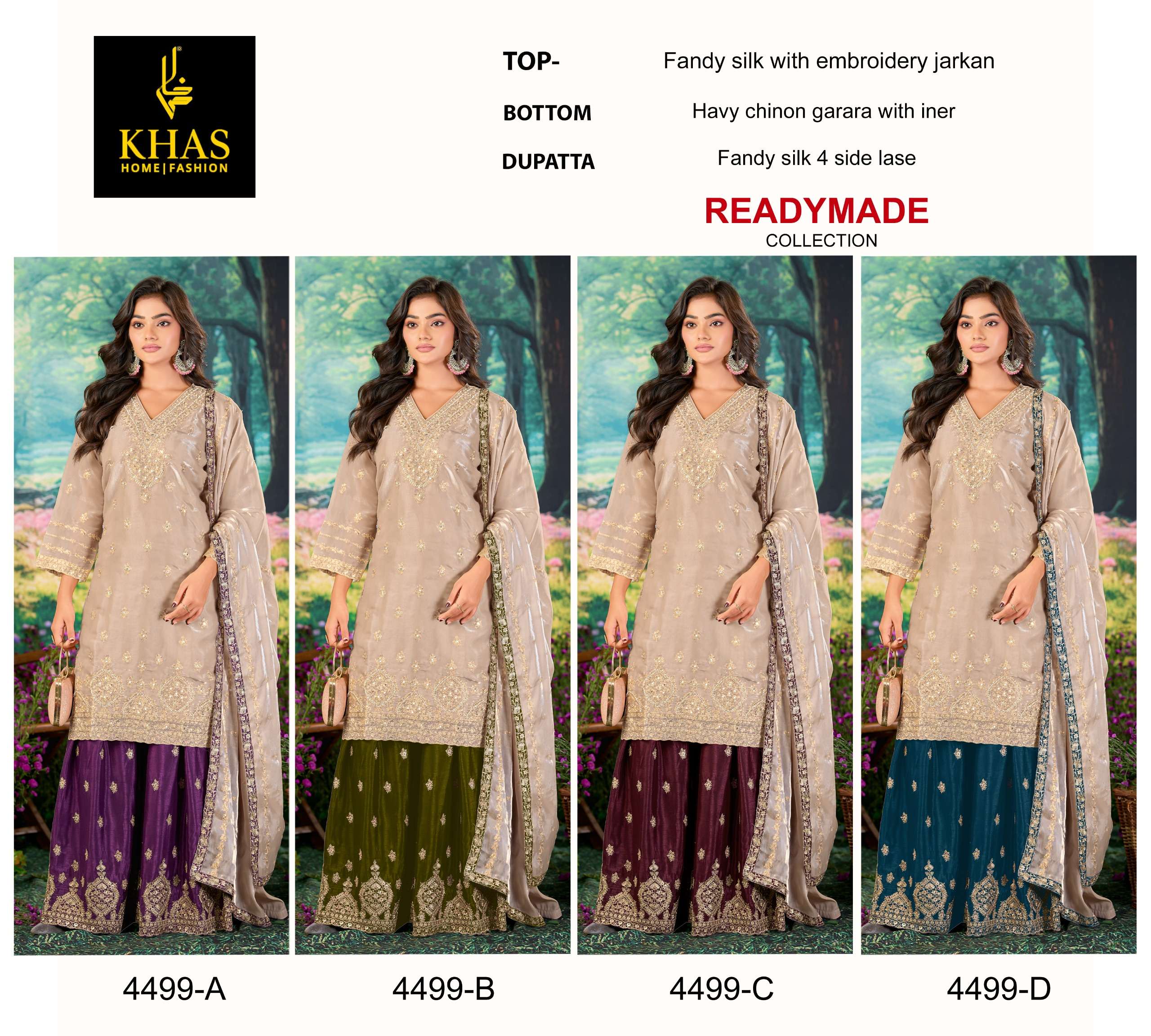 KHAS FASHION D NO 4499 SILK HEAVY EMBROIDERD DESIGNER READY MADE SUIT