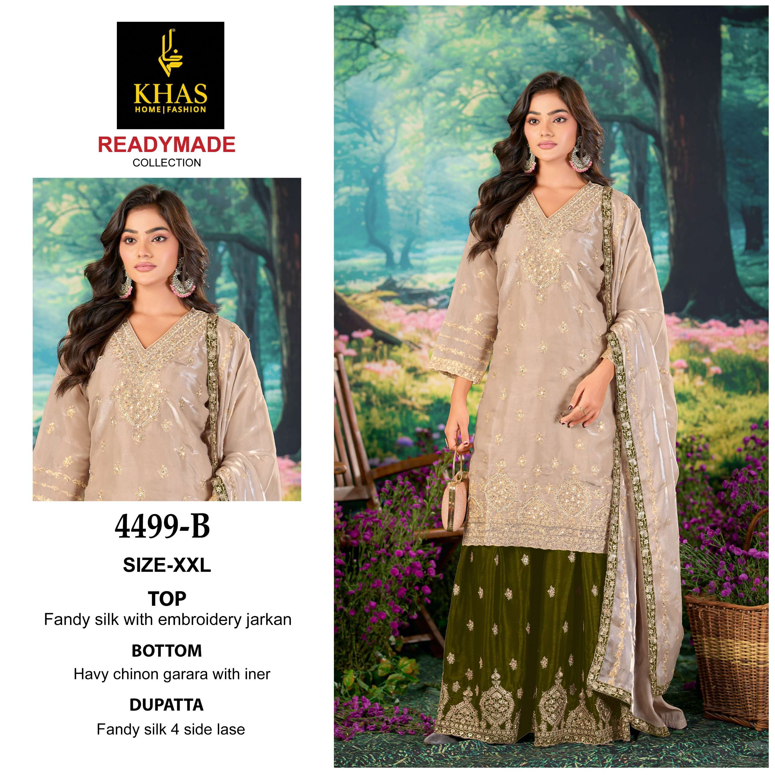 KHAS FASHION D NO 4499 SILK HEAVY EMBROIDERD DESIGNER READY MADE SUIT