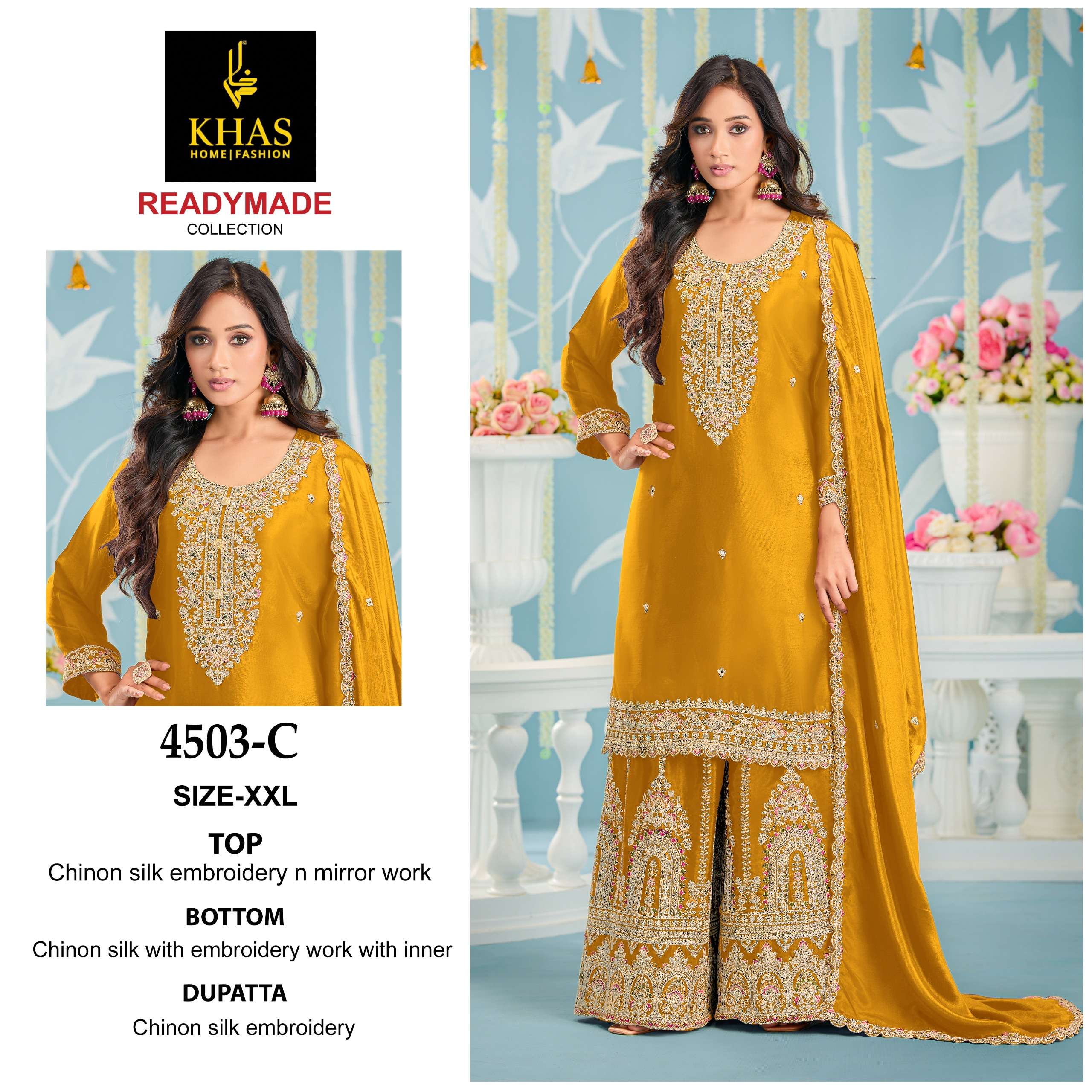 KHAS FASHION D NO 4503 SILK HEAVY EMBROIDERD DESIGNER READY MADE PAKISTANI SUIT