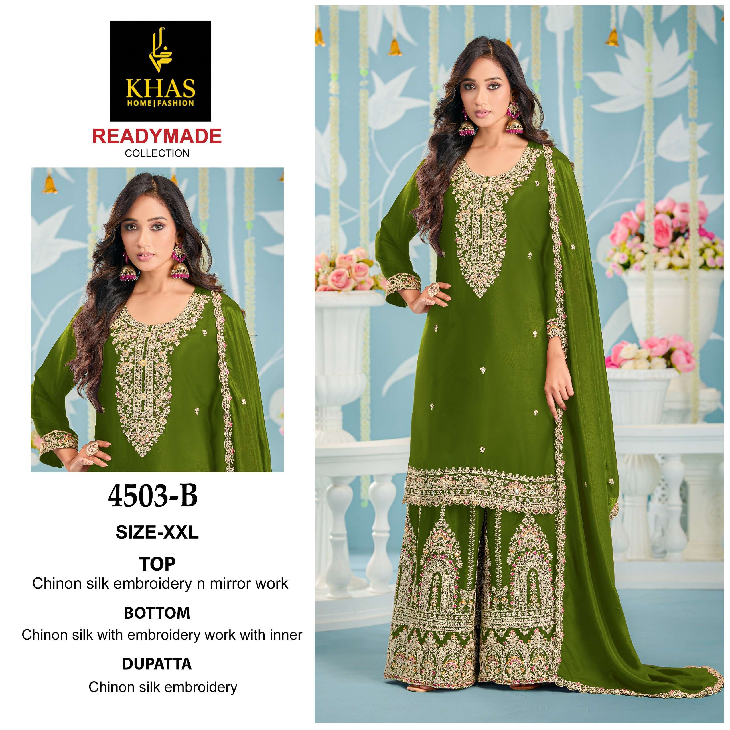 KHAS FASHION D NO 4503 SILK HEAVY EMBROIDERD DESIGNER READY MADE PAKISTANI SUIT