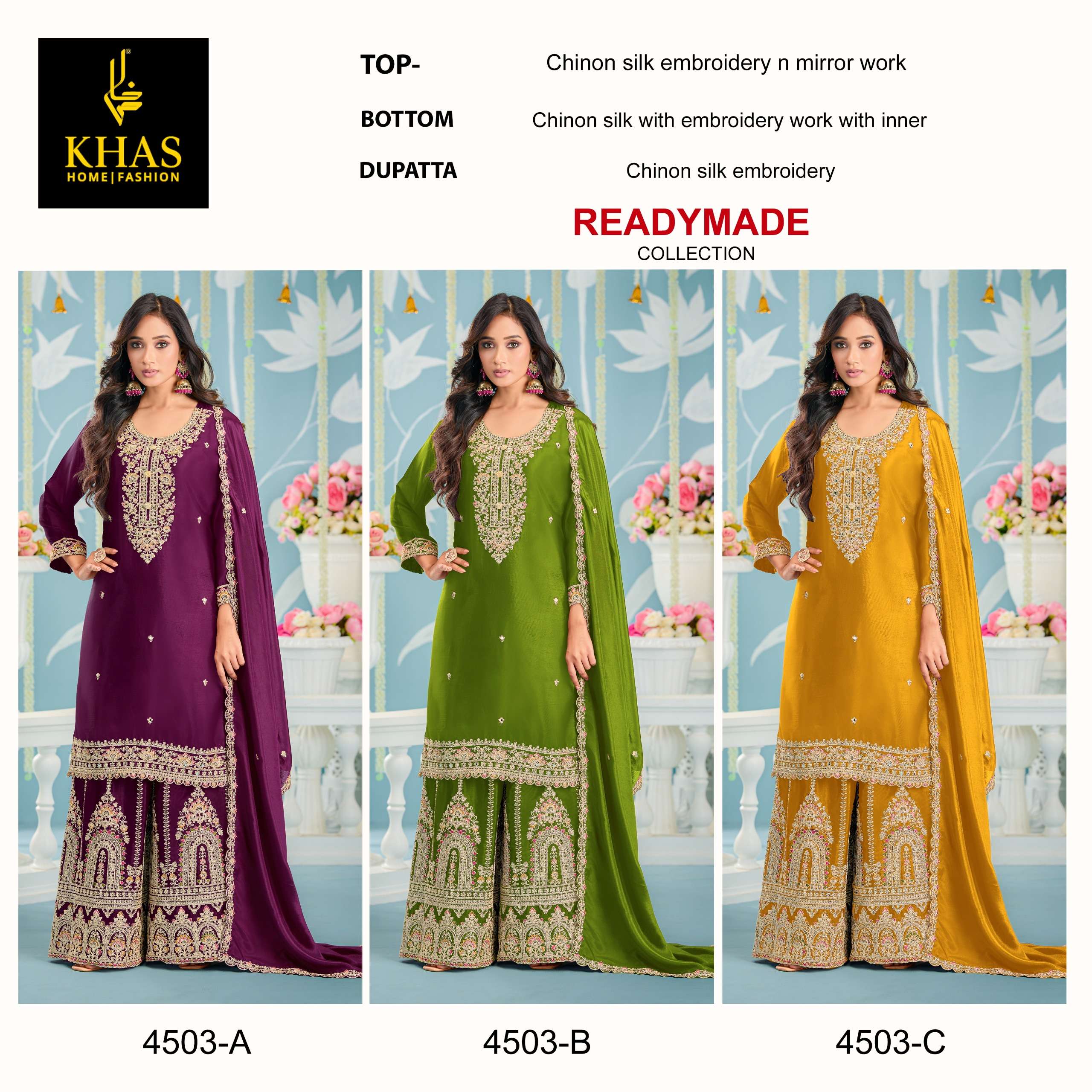 KHAS FASHION D NO 4503 SILK HEAVY EMBROIDERD DESIGNER READY MADE PAKISTANI SUIT