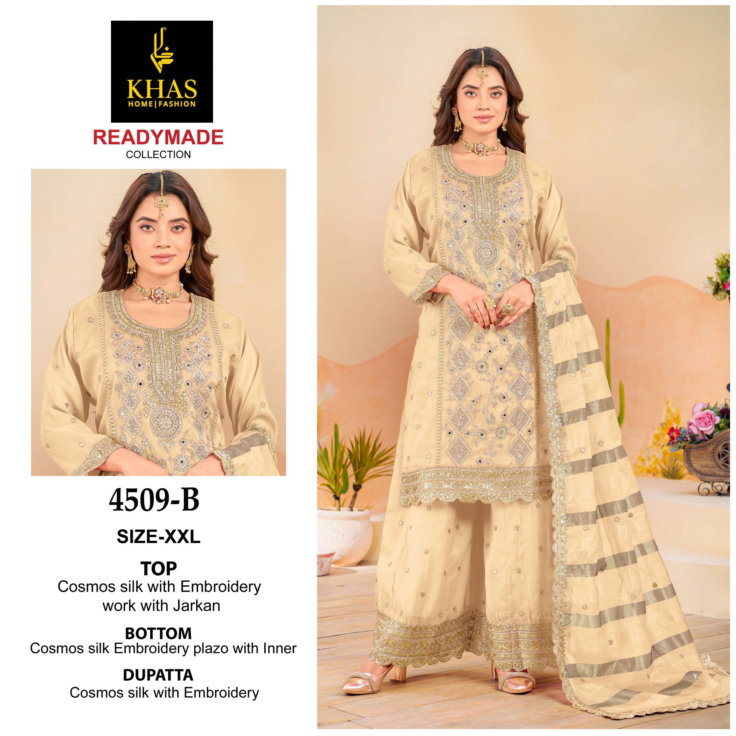 KHAS FASHION D NO 4509 SILK HEAVY EMBROIDERD DESIGNER READY MADE PAKISTANI SUIT