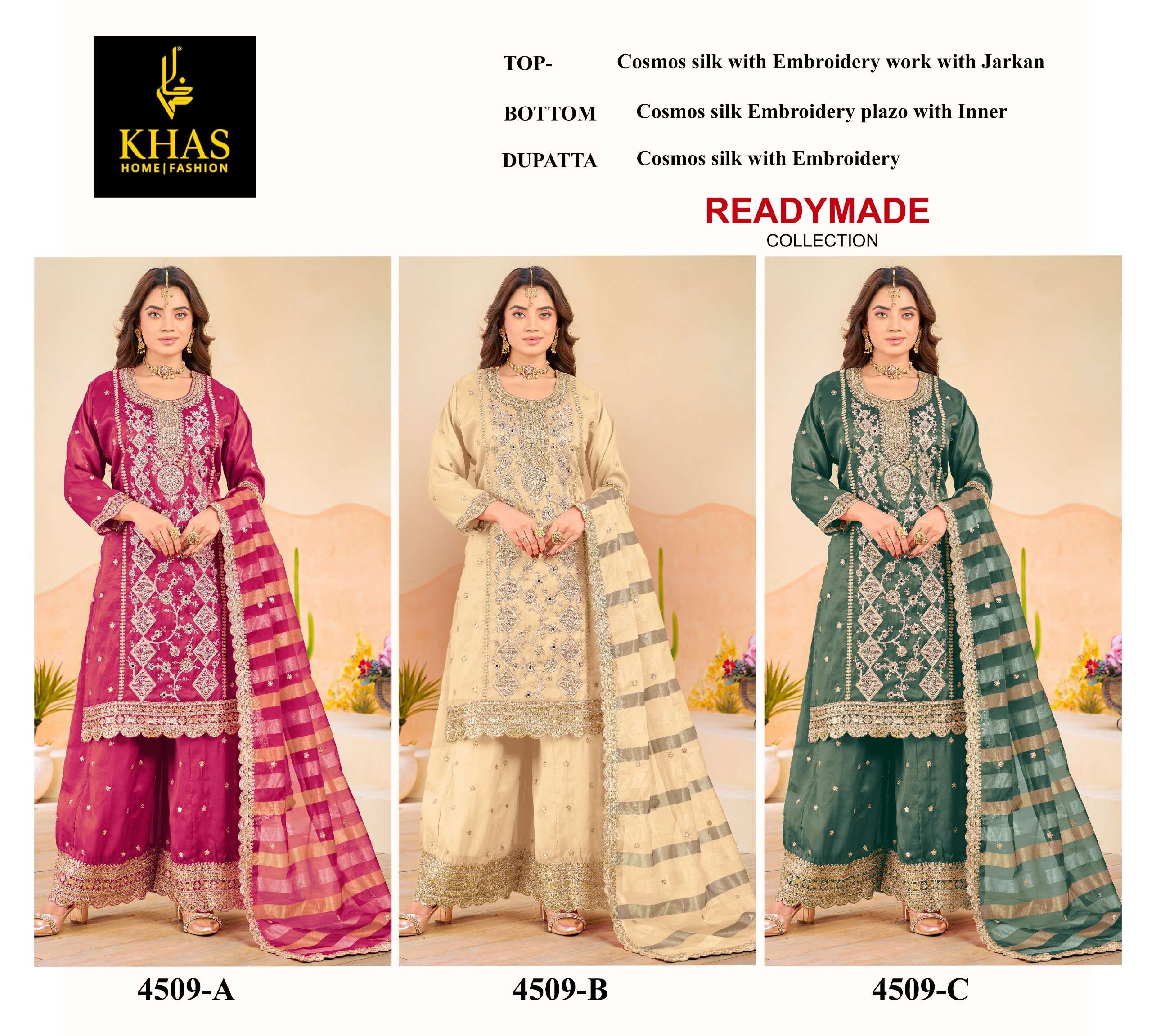 KHAS FASHION D NO 4509 SILK HEAVY EMBROIDERD DESIGNER READY MADE PAKISTANI SUIT