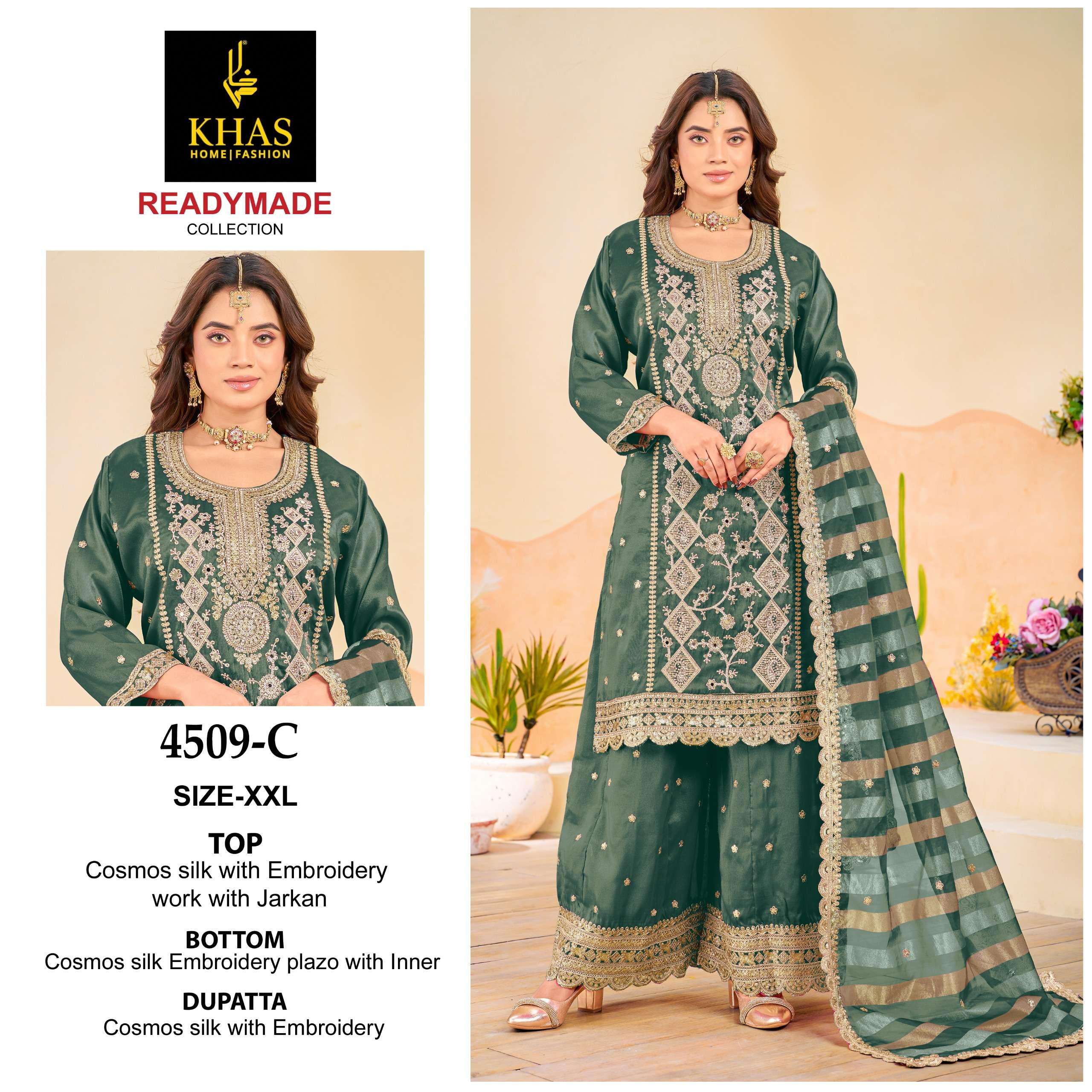 KHAS FASHION D NO 4509 SILK HEAVY EMBROIDERD DESIGNER READY MADE PAKISTANI SUIT