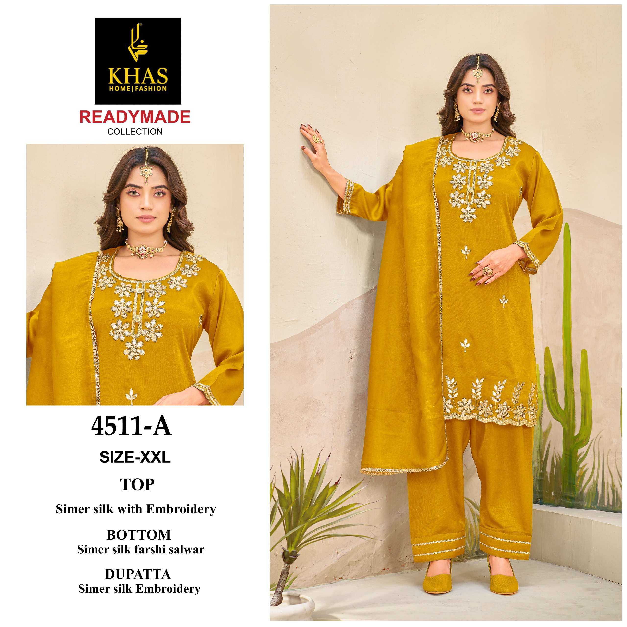 KHAS FASHION D NO 4511 SILK EMBROIDERY DESIGNER READY MADE SUIT