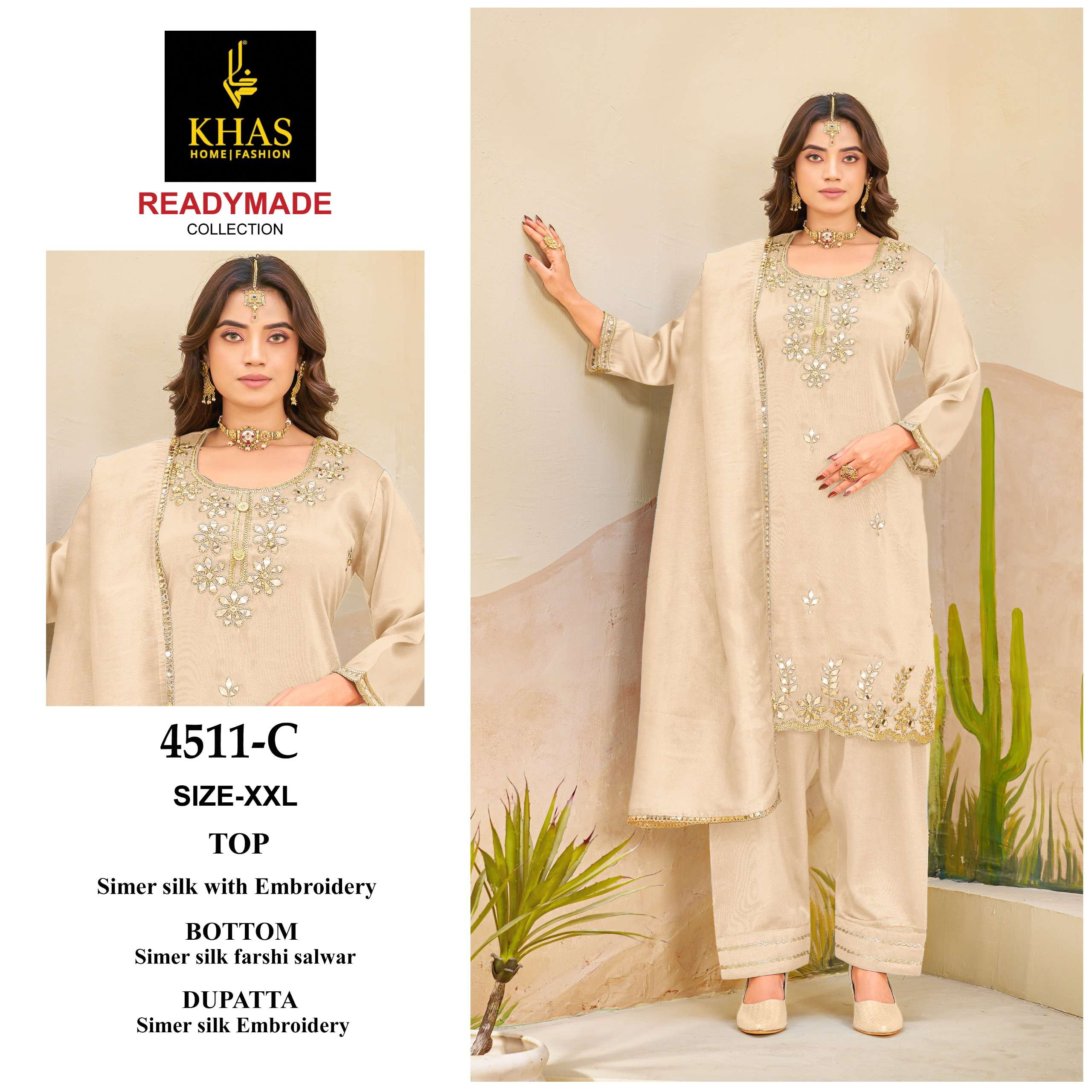 KHAS FASHION D NO 4511 SILK EMBROIDERY DESIGNER READY MADE SUIT