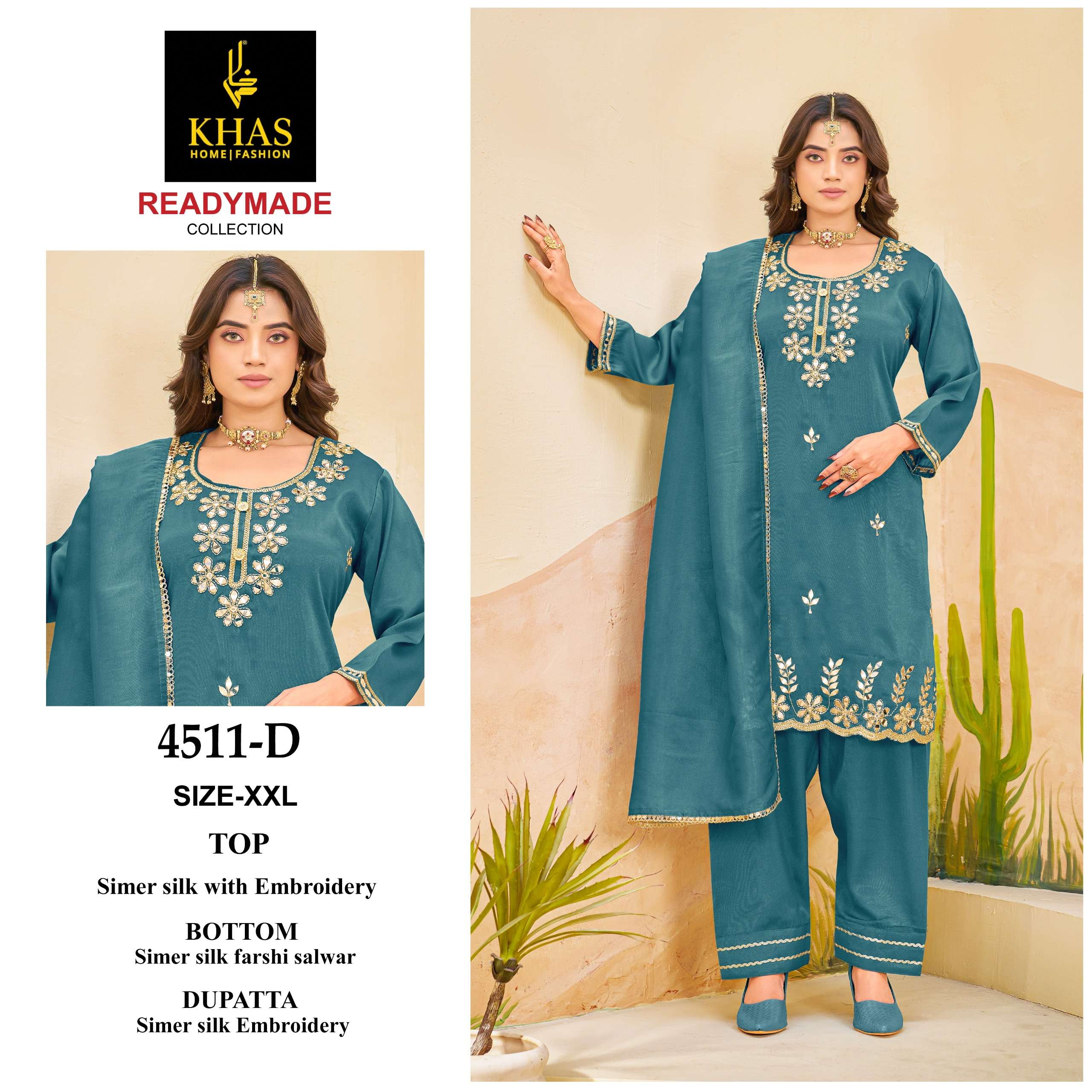 KHAS FASHION D NO 4511 SILK EMBROIDERY DESIGNER READY MADE SUIT