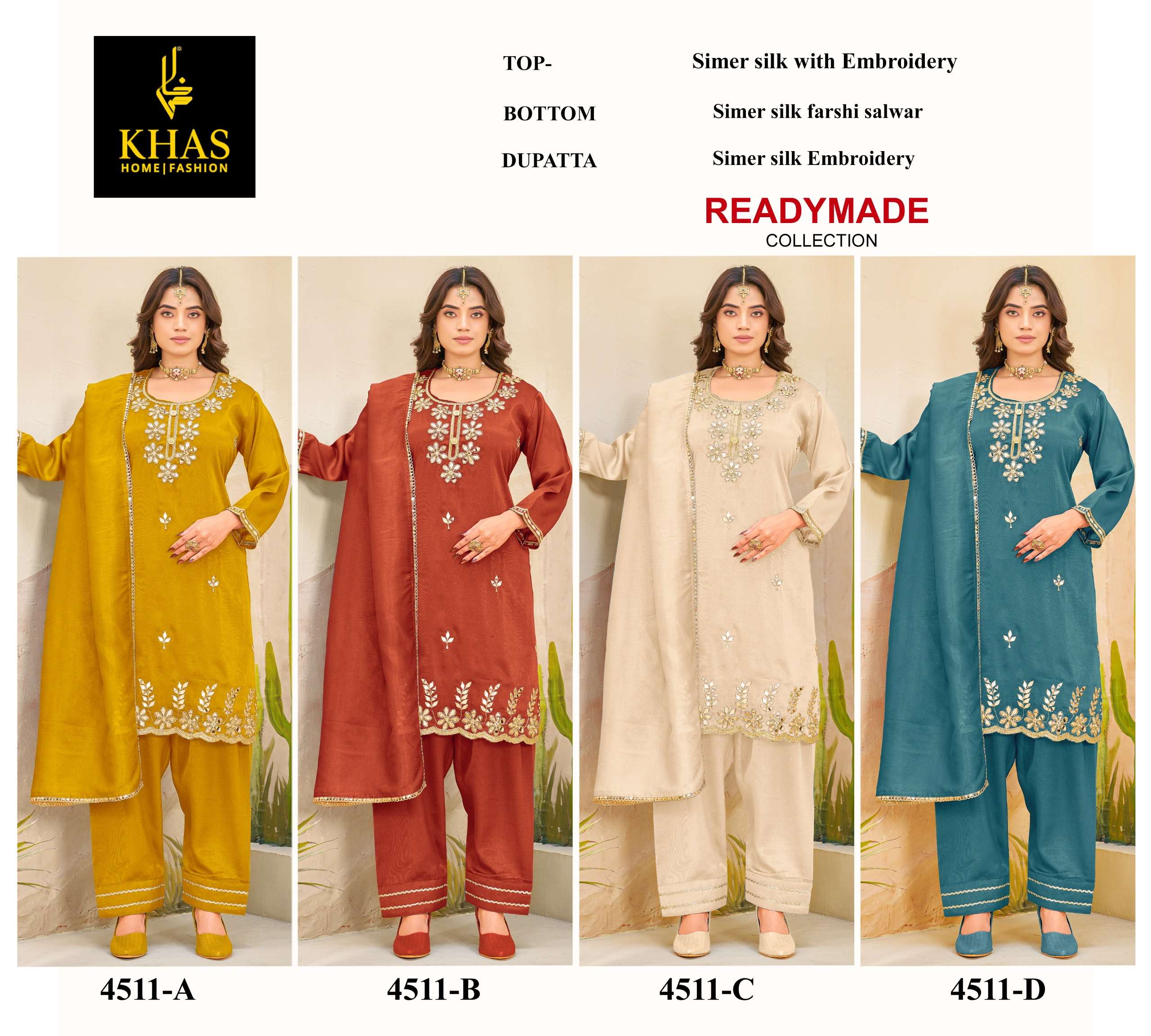 KHAS FASHION D NO 4511 SILK EMBROIDERY DESIGNER READY MADE SUIT