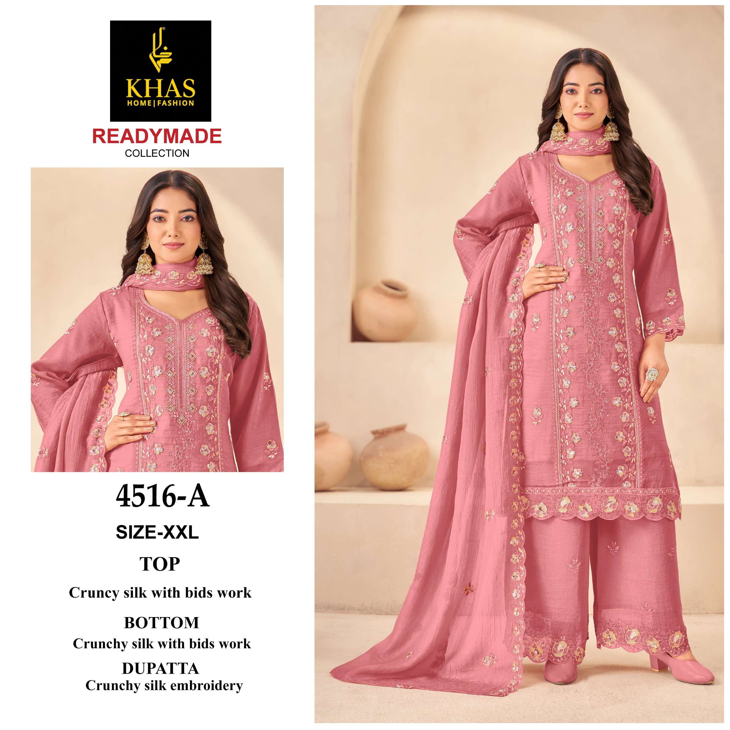 KHAS FASHION D NO 4516 SILK WITH HEAVY EMBROIDERY DESIGNER PAKISTANI SUIT