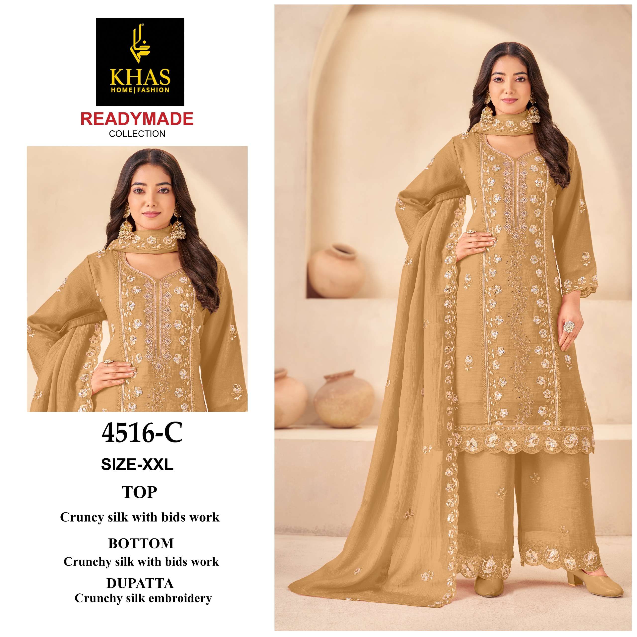 KHAS FASHION D NO 4516 SILK WITH HEAVY EMBROIDERY DESIGNER PAKISTANI SUIT