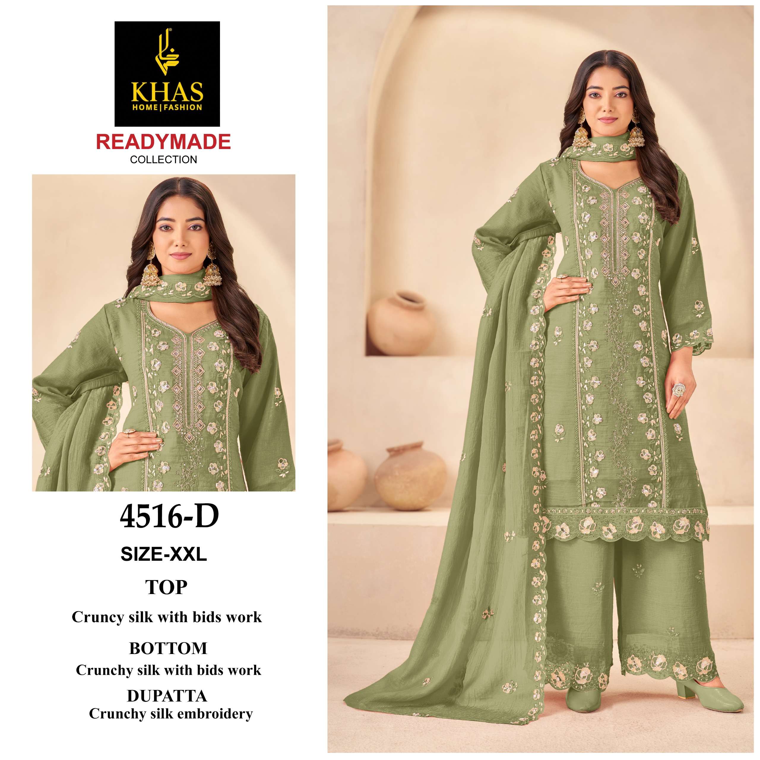 KHAS FASHION D NO 4516 SILK WITH HEAVY EMBROIDERY DESIGNER PAKISTANI SUIT
